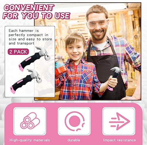 Miniatura 4 de 2 martillos pequeños de 8.8 onzas, martillo de garra multiusos, mini martillo rechoncho de uñas con mango de goma suave, herramientas de campamento