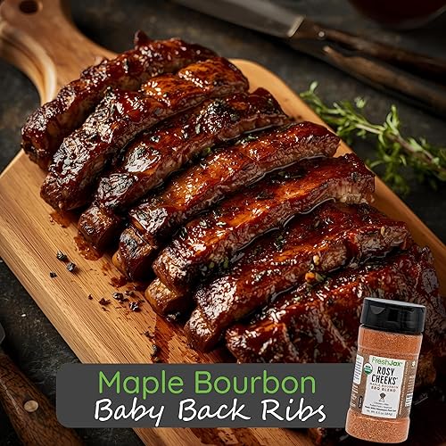 Miniatura 5 de FreshJax Seasoning Spice Rosy Cheeks Organic Maple Bourbon BBQ Rub Blend, caja de regalo grande de 6.5 onzas incluida a base de plantas, baja en