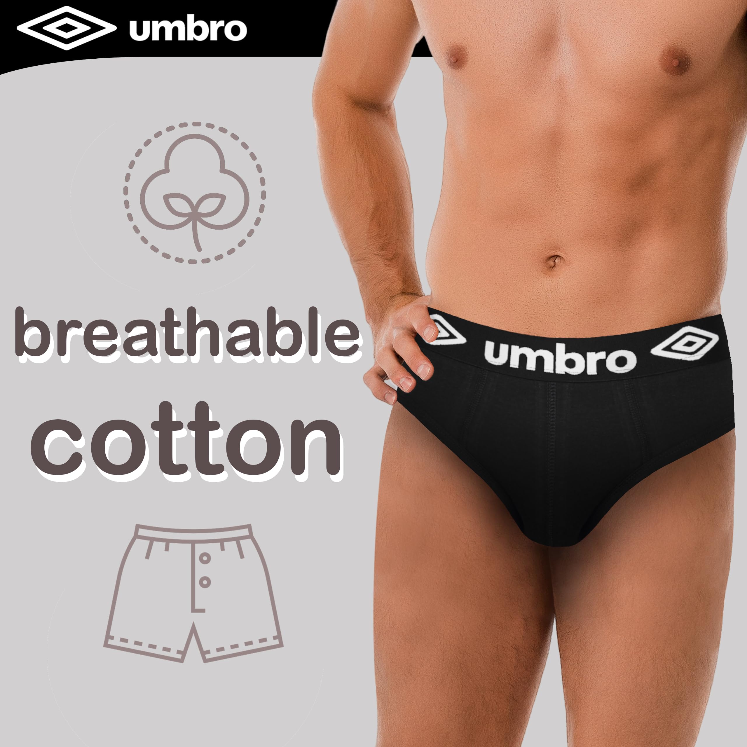 Umbro Mutande Uomo Cotone 8 Pezzi M, L, XL, XXL | Slip Uomo in Cotone Elasticizzato, Traspirante | Intimo Maschil | Sportivi