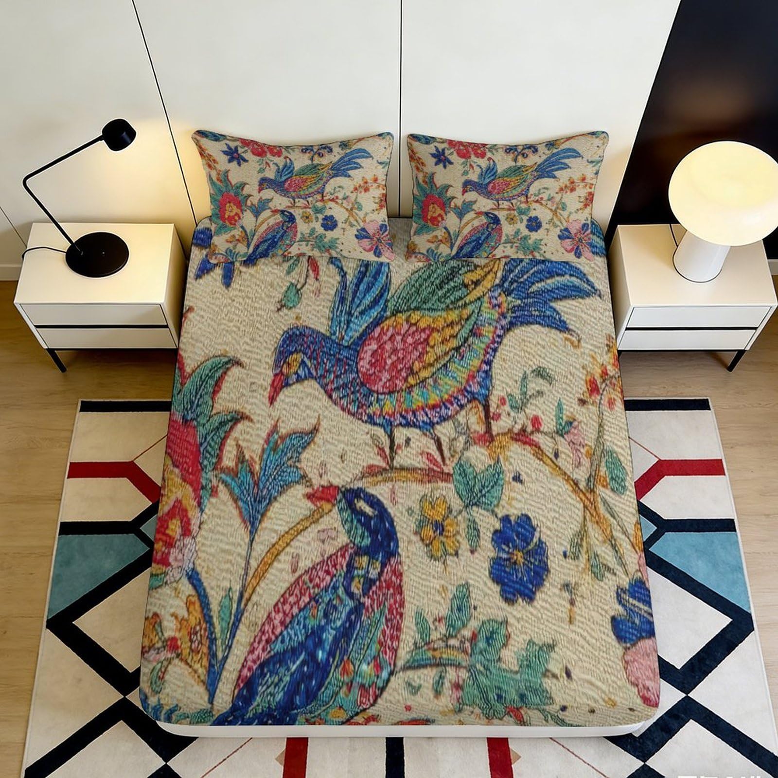 3D Printed Dreamcatcher Floral Fitted Sheet Microfiber Deep Pocket Non-Slip Bedroom Bedding Dreamcatcher Mattress Fitted Cover for Adults Teens 180x200x25cm