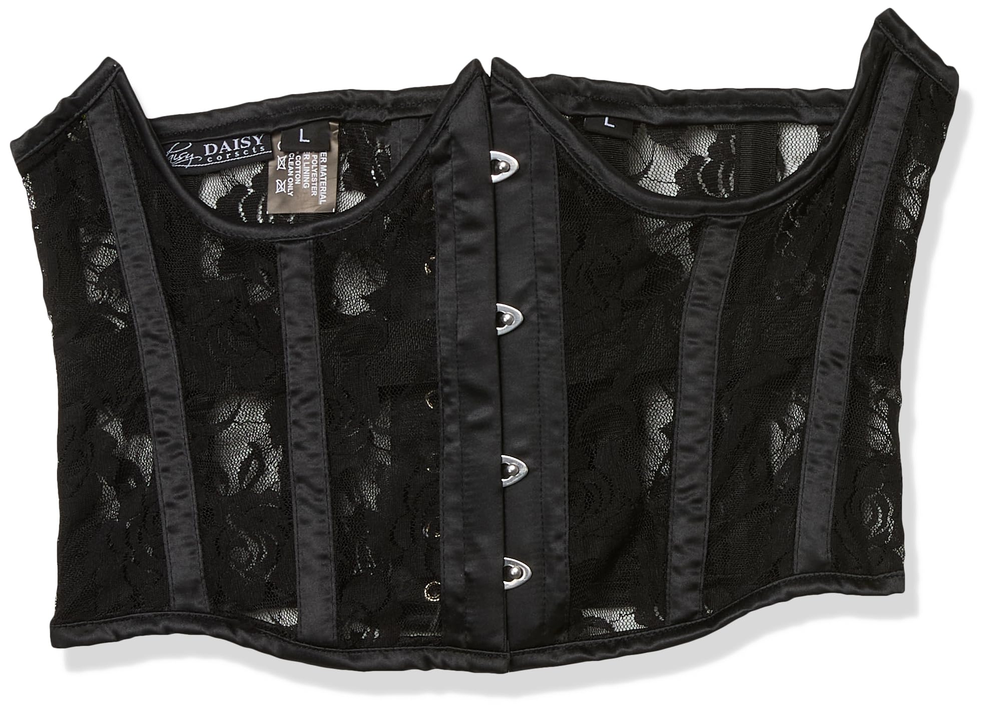 Daisy corsets womens Sheer Black Lace Open Bust Underwire Short Underbust Corset, Black, Medium
