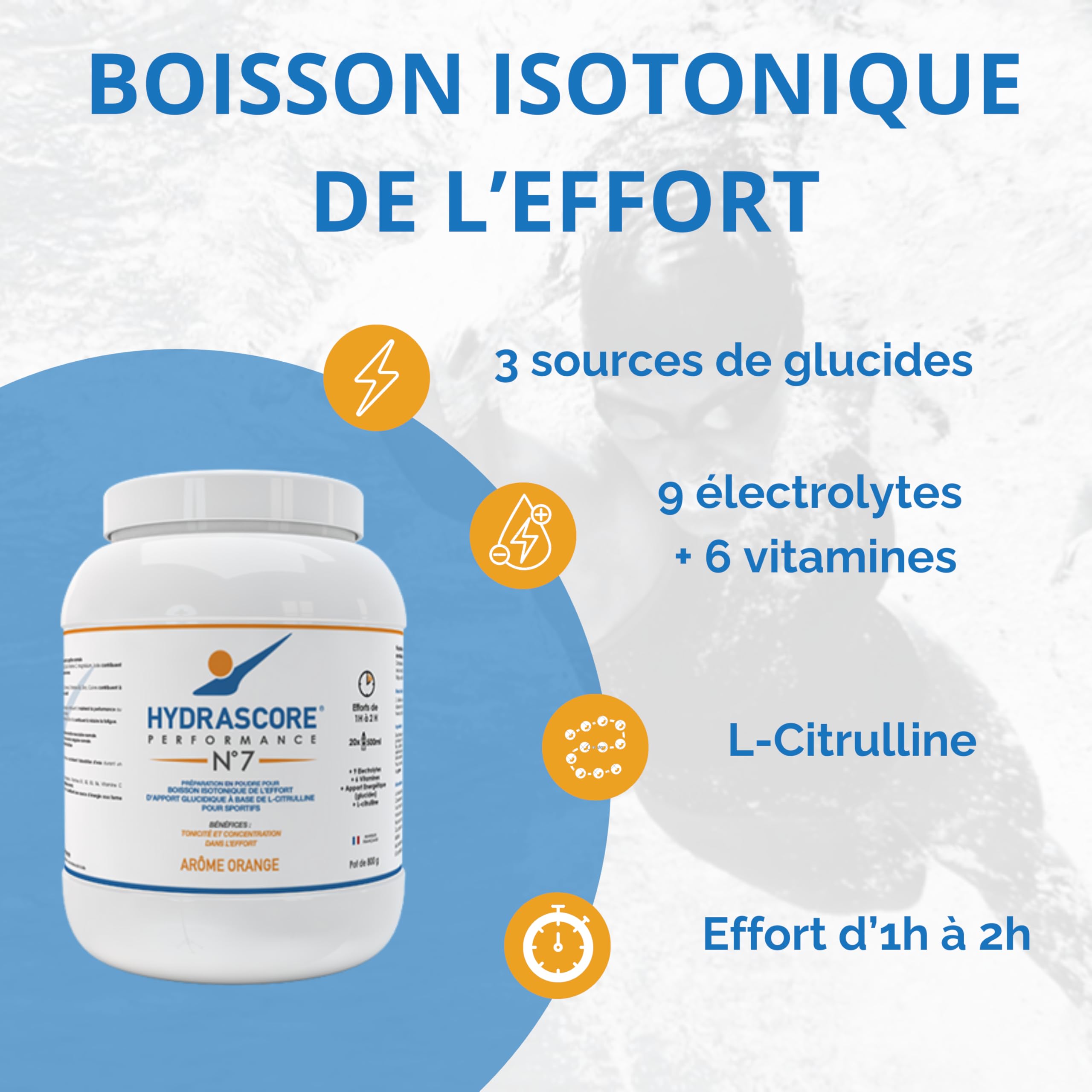 N°7 - Orange Pot 800 g - Boisson Isotonique Energétique Sportifs - Pour Efforts 1 à 2 h - Running, Vélo, Trail - Poudre Énergisante Hydratante - Électrolytes Hydratation - H1006