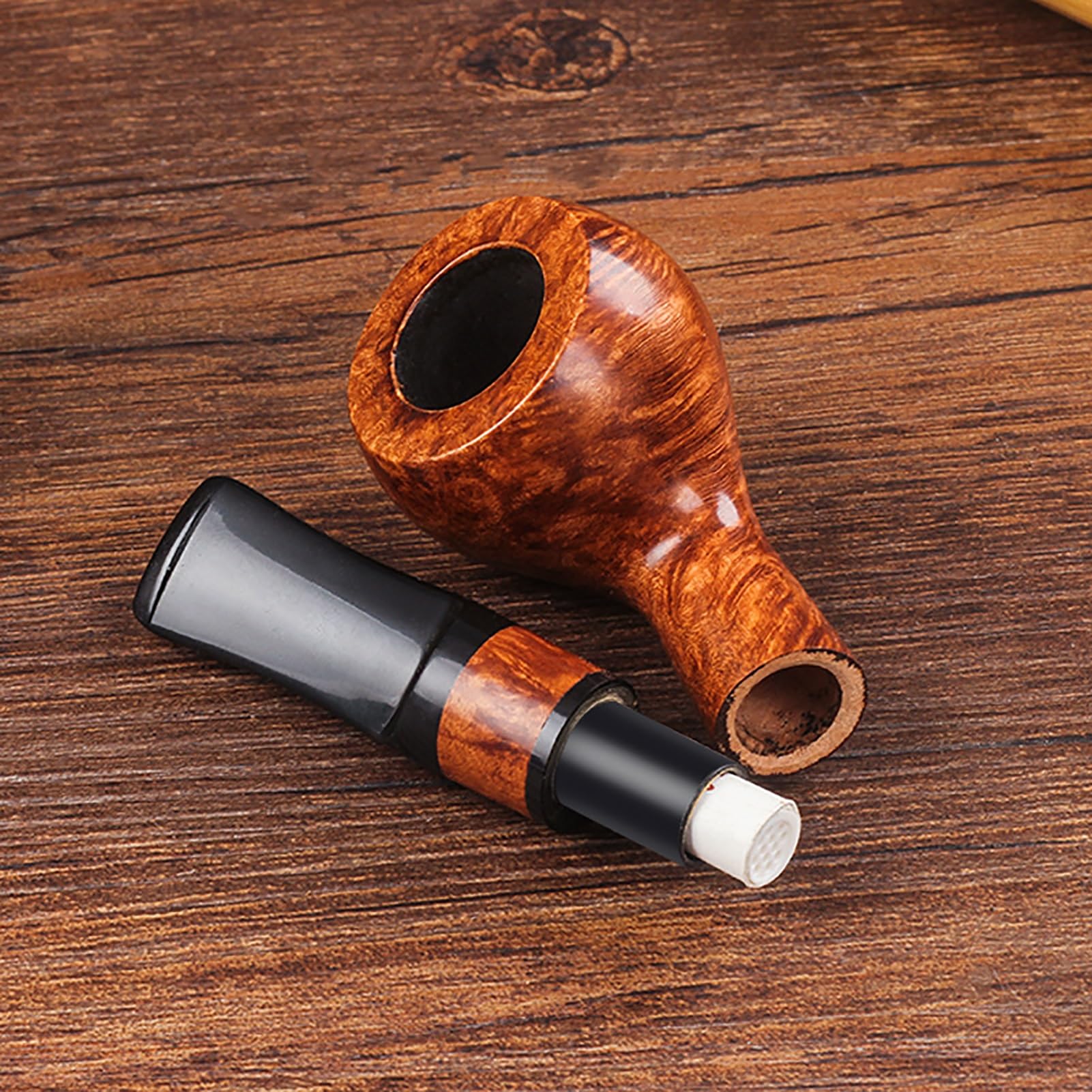 Pipa De Tabaco De Madera De Brezo Pipa Para Fumar Con Mango Corto Tallado A Mano Compatible Con Filtro De 8 Mm Mango Recto Regalo Para Abuelo, Esposo, Amigo, Coleccionista O Principiante