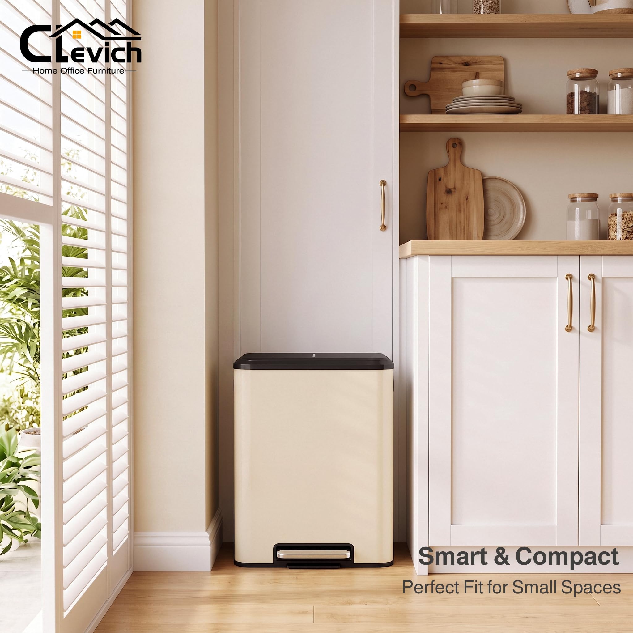 Clevich Cubo de basura para cocina, 2 x 15 l, sistema de separación de