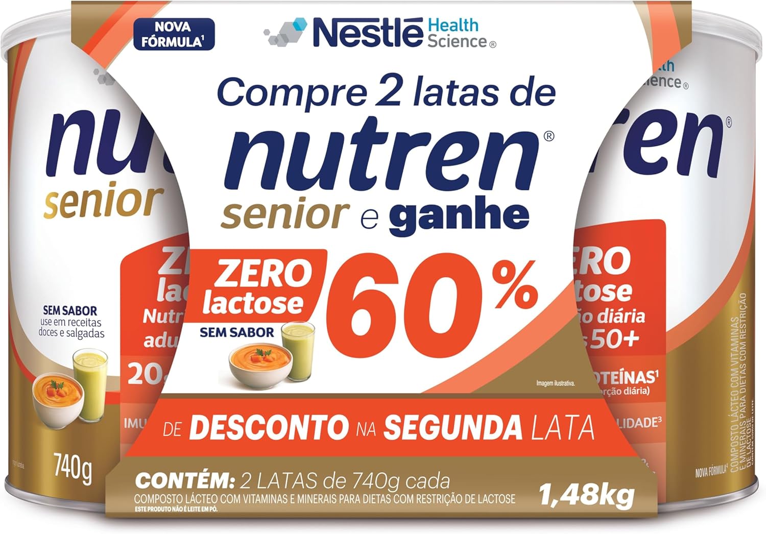 Pack Complemento Alimentar Nutren Senior Sem Sabor Zero Lactose 1,48kg