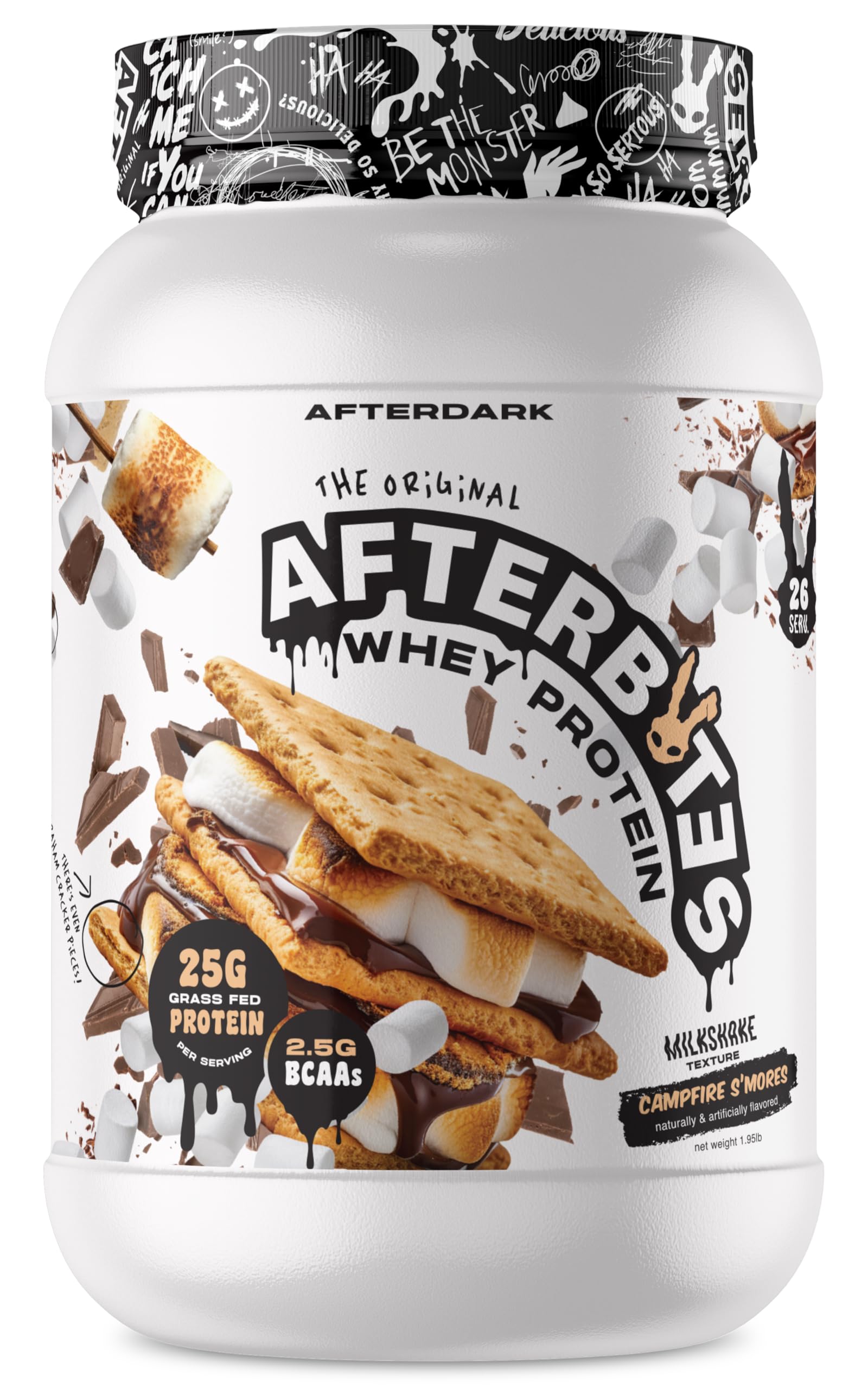 AFTERDARK AfterBites Whey Protein Powder, 25g Protein, 4.5g BCAA’s, Easy Dissolving, No Artificial Colors or Fillers, Isolate Protein, USA Made, 26 Servings, Campfire Smores