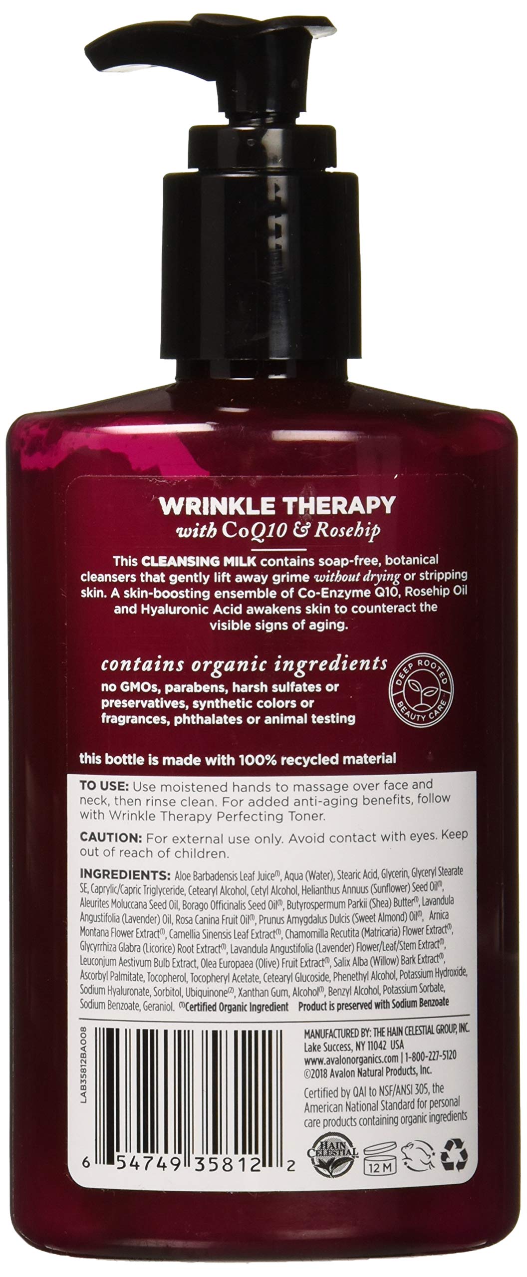 Avalon Organics Wrinkle Therapy CoQ10 Cleansing Milk, 8.50 oz (Pack of 3)