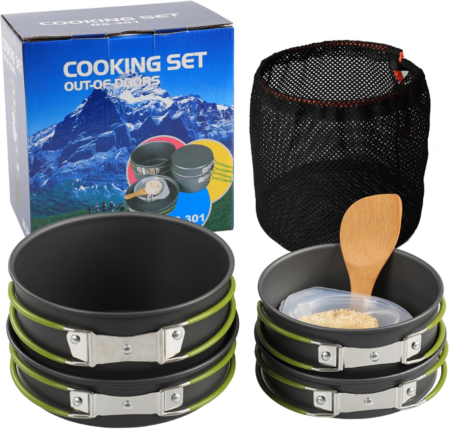 Camping Cooking Set, 2-3 Person Portable Camping Cooking Set Lightweight Aluminum Pots and Pans with Foldable Handles for Hiking Picnic Fishing Outdoor.