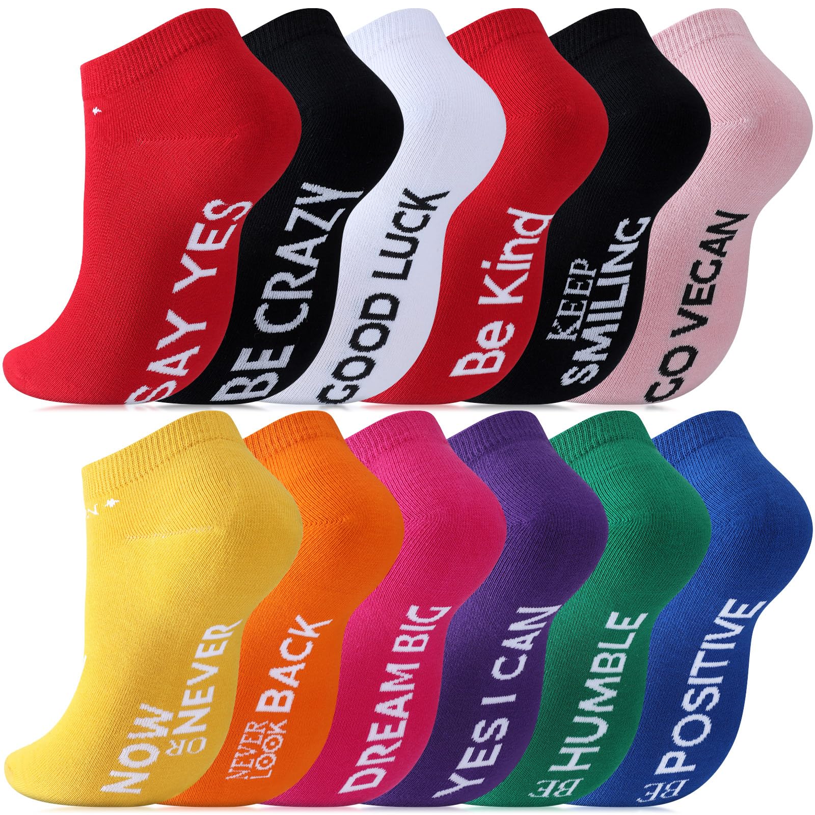 Mepase12 Pairs Inspirational Athletic Running Socks Golf Low Cut No Show Socks Multicolored Running Gifts for Women