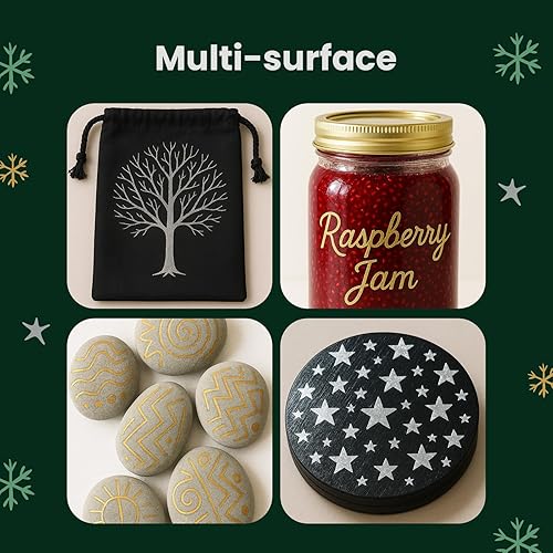 Miniatura 2 de ZENO 2 rotuladores de pintura metálica, marcadores permanentes dorados y plateados a base de aceite, punta extrafina de 0.028 in para rocas, vidrio,