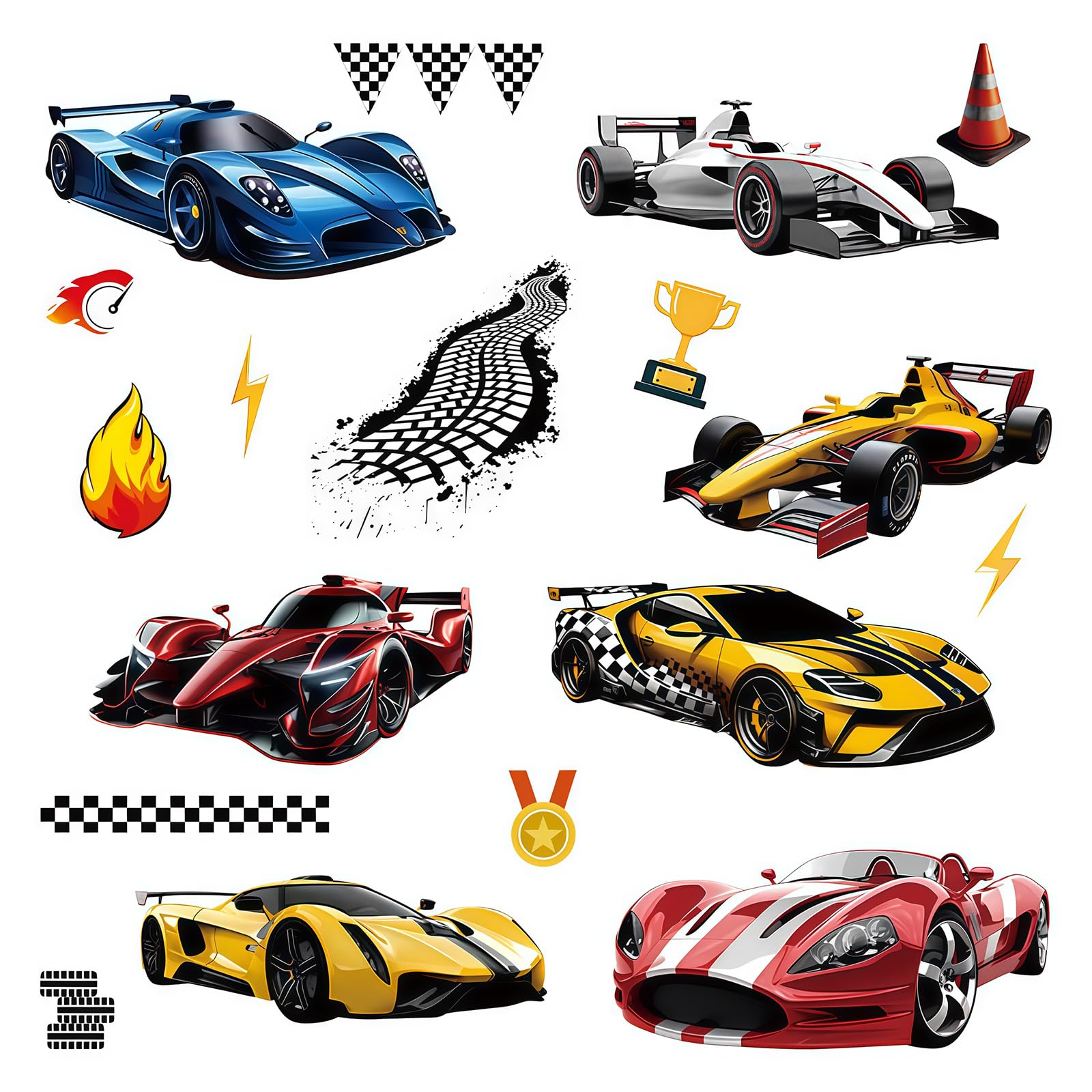 XQMMGO Racing Car Wall Decals, Sports Vehicle Vinyl Sticker, Nursery Decor, Kids Room Art, Auto Graphic for Boys Bedroom, Playroom Decoration Gift