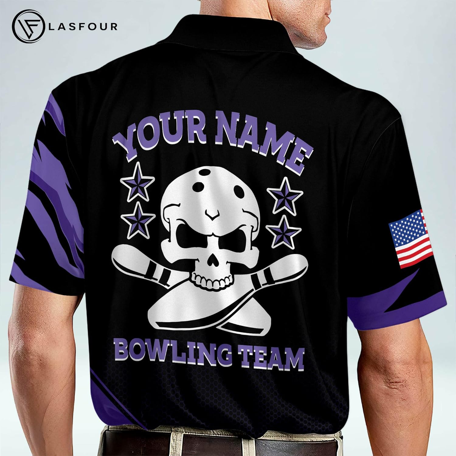 LASFOUR Custom Bowling Shirts for Men, Mens Bowling Shirt Short Sleeve, Personalized Skull Bowling Jerseys for Men and Women