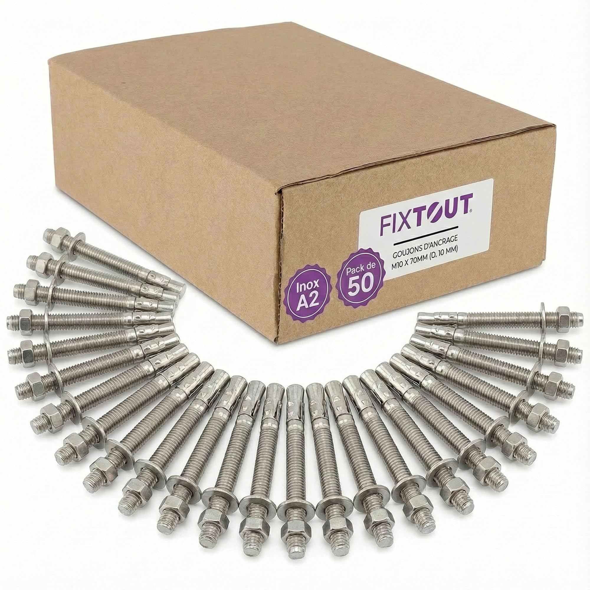 Lot de 50 goujons d'ancrage M8 en Acier Inoxydable A2 - Diamètre 8 mm - Longueur 90 mm