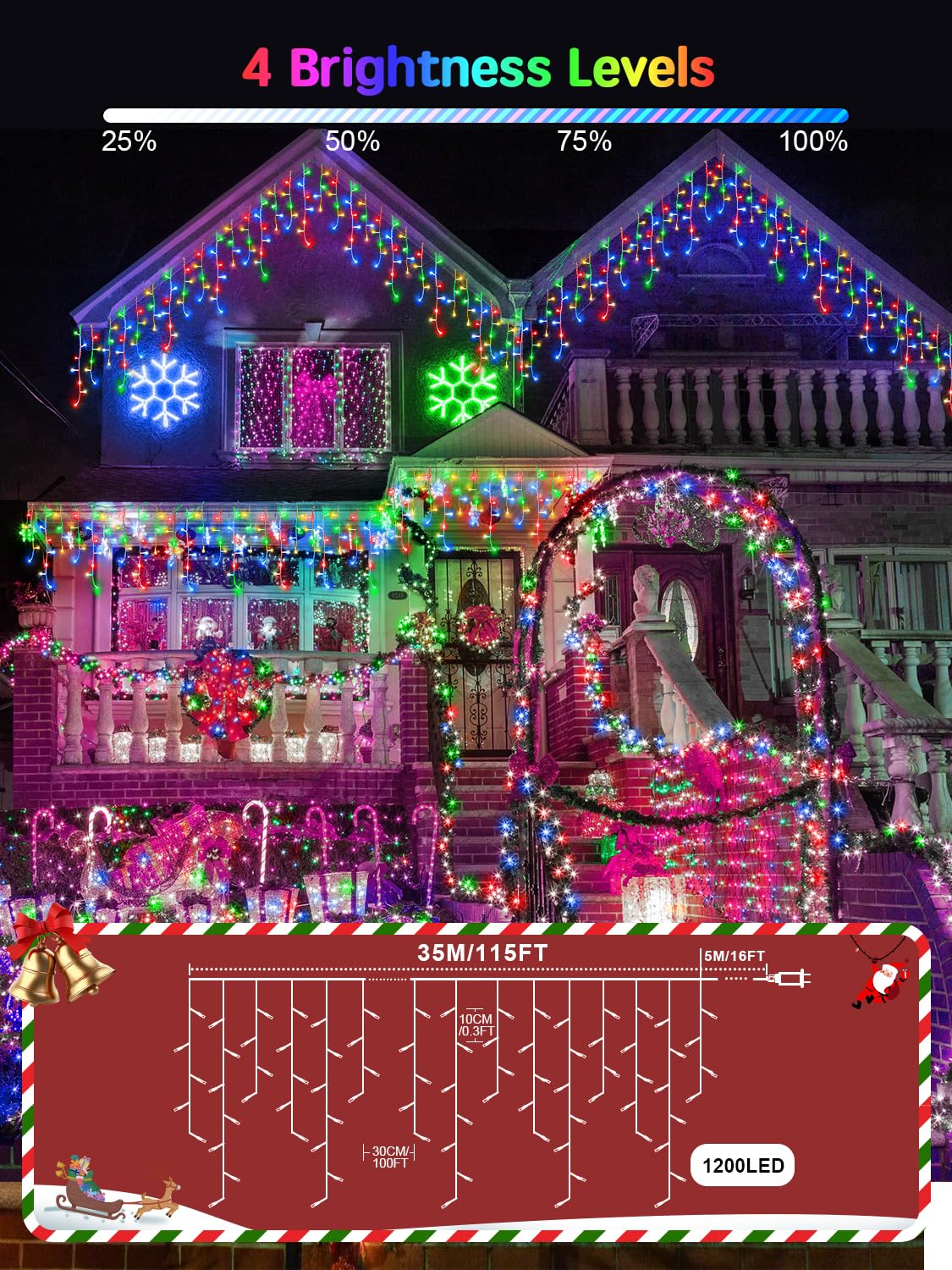 CGN Cortina Luces Navidad Exterior, 30M 1200LED Luces Arbol Navidad Decoración de IP65 Impermeable con 8 Modos Memoria, luzes de natal exterior para Fiestas Bodas Jardín Balcon Ventana