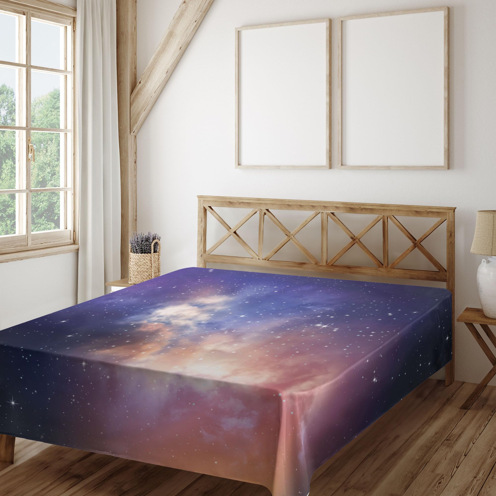 Ambesonne Space Flat Sheet, Stars in Sky Supernova Comet Constellation Universe Meteor Planetary Image, Soft Comfortable Top Sheet Decorative Bedding 1 Piece, California King, Dark Blue Purple
