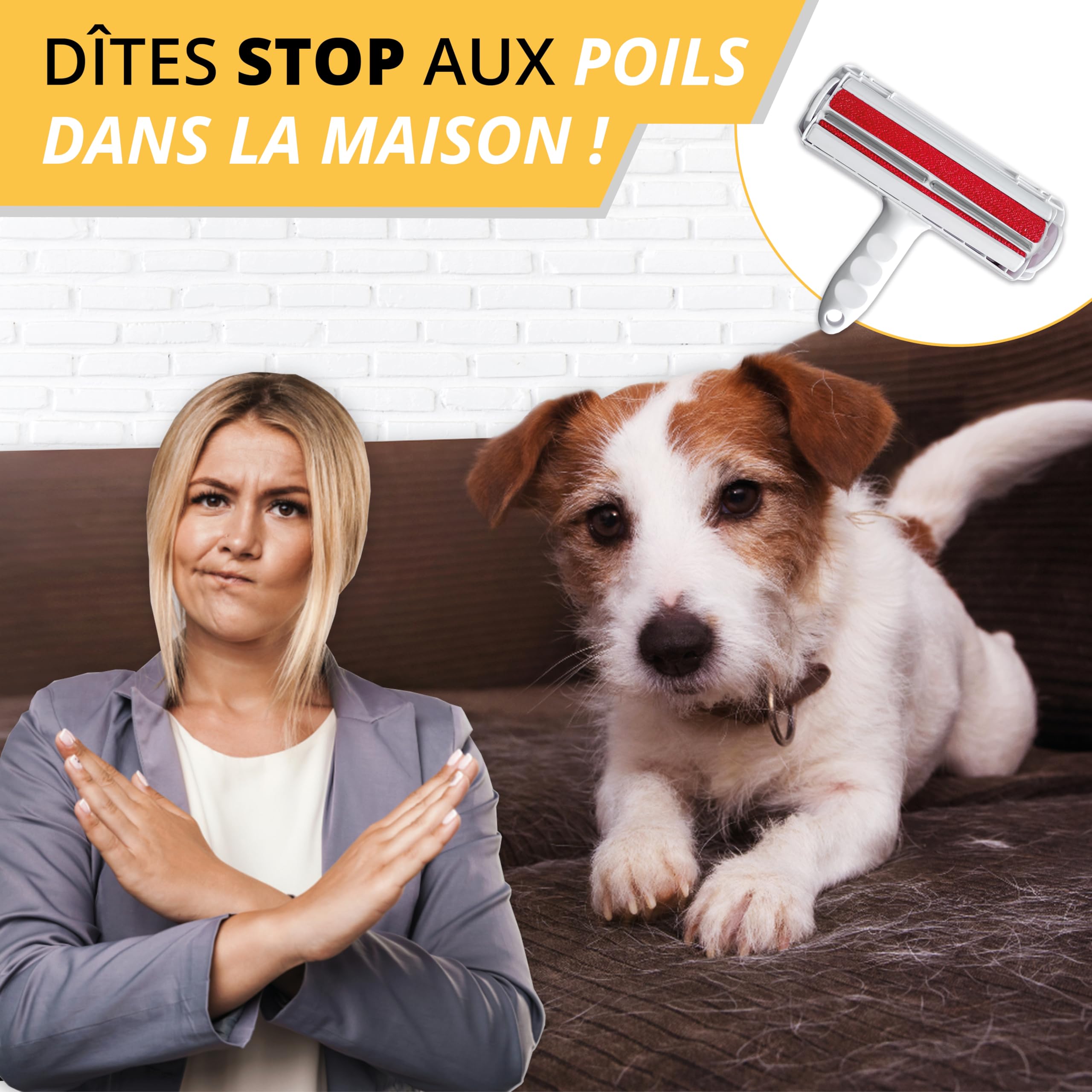 Brosse Anti-Poils Pour Chat et Chien - Autonettoyante Pour Poil Court ou Long - Rouleau Idéal Pour Animaux