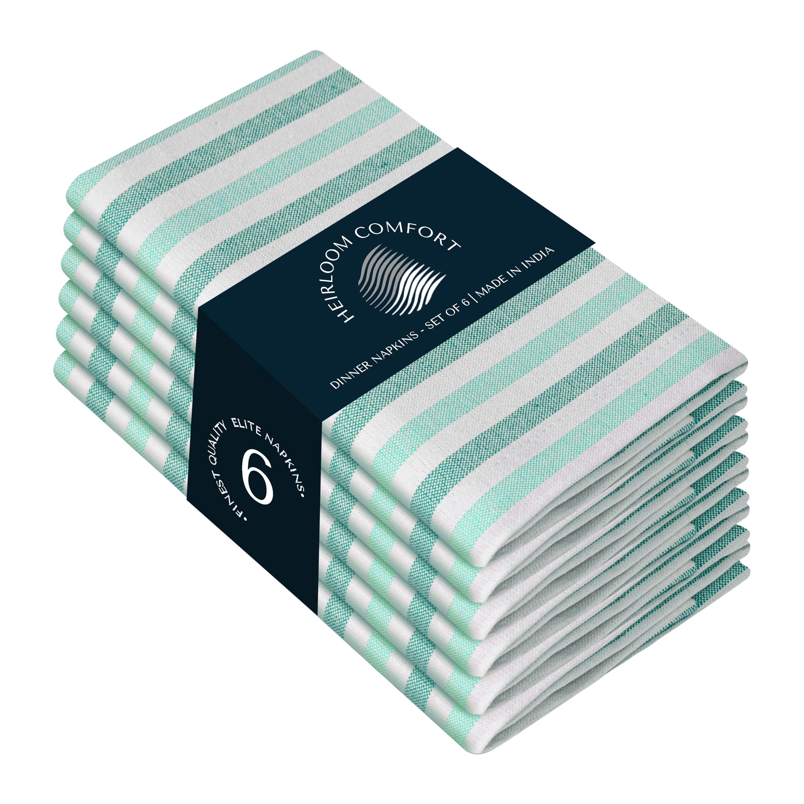 HEIRLOOM COMFORT Fiesta Striped Cloth Napkins Set of 6, 45x45 cm, 100% Cotton, Reusable & Washable, Durable, Absorbent Fabric for Dinner Parties, Wedding, Multicolor Dining Napkin, Multi Green