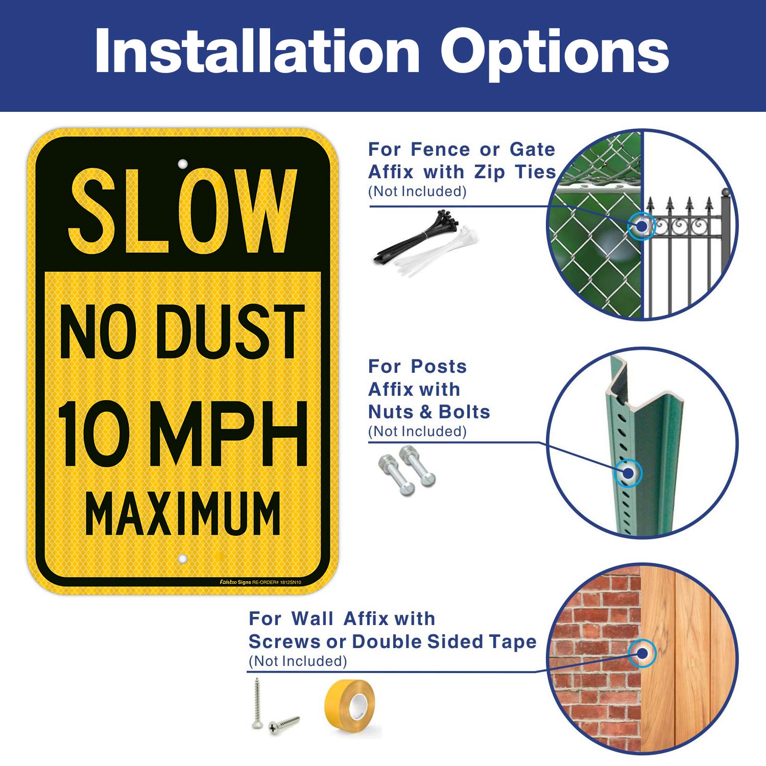 Slow No Dust 10 MPH Maximum Sign, Speed Limit Sign 18 x 12 Inches Engineer Grade Reflective Sheeting Rust Free Aluminum, Weather Resistant, Waterproof, Durable Ink, Easy to Mount — Amazon image 3