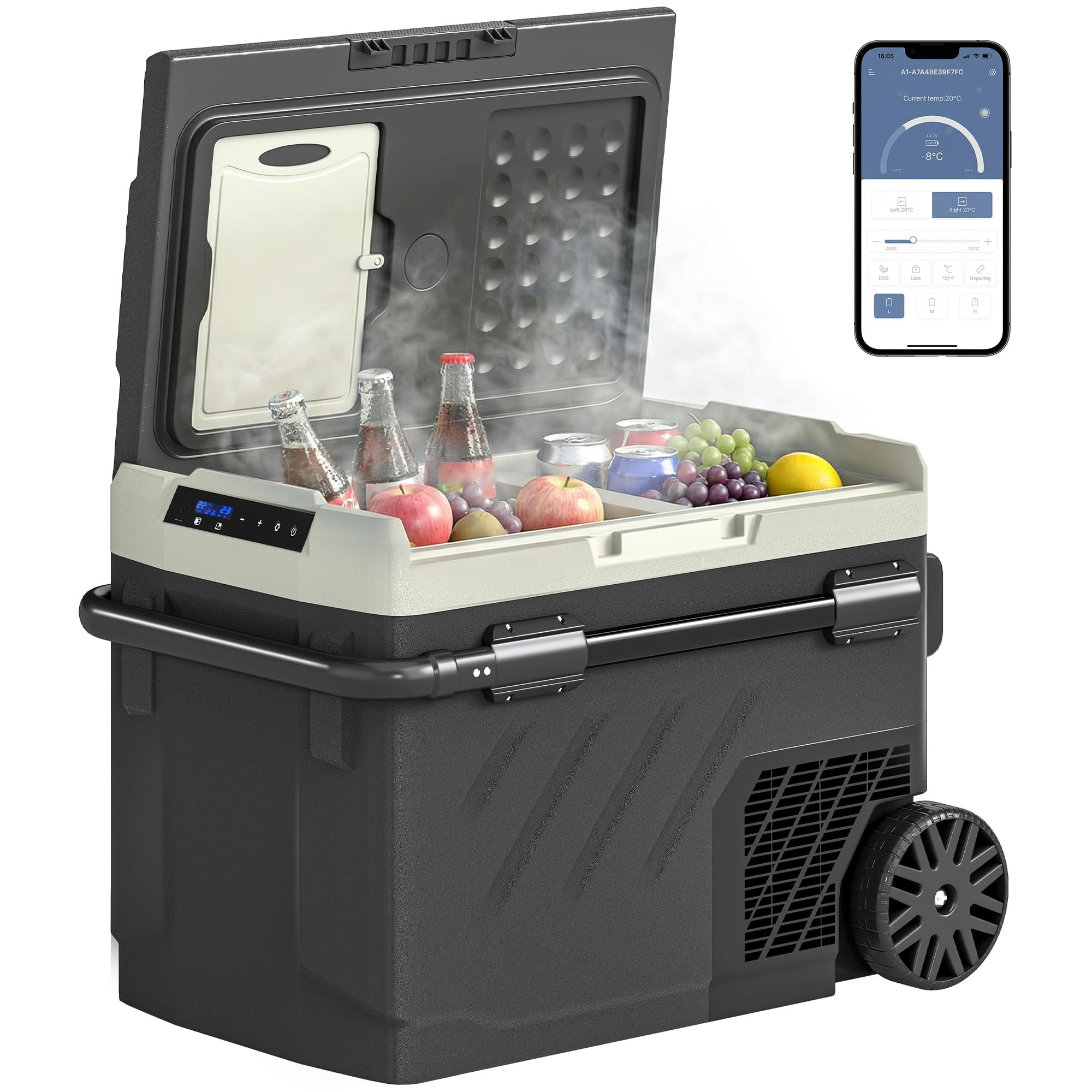 Outsunny Glacière Électrique Voiture 40L, Réfrigérateur Portable à Compresseur avec Double Zone, Refroidissement Puissant & Mode ECO, Contrôle par APP, -20℃ à 20℃, pour Voiture, Camion, Noir