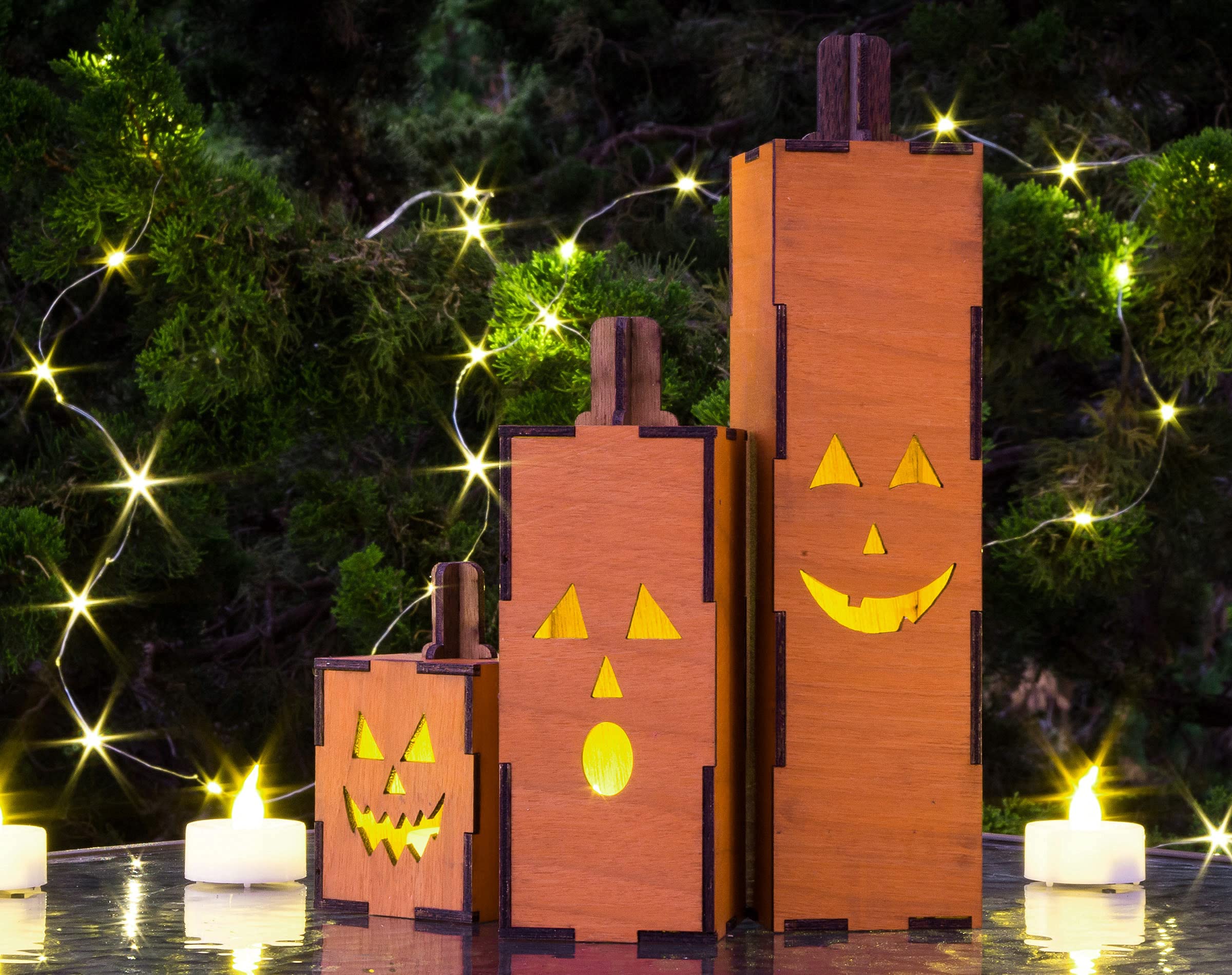 Seasboes Kit De 9 Farolillos De Halloween – Cabaña De Madera Con Velas LED Y Luces, Manualidad Para Pintar Y Decorar, Ideal Para Niños Y Decoración De Otoño (Pilas Incluidas)