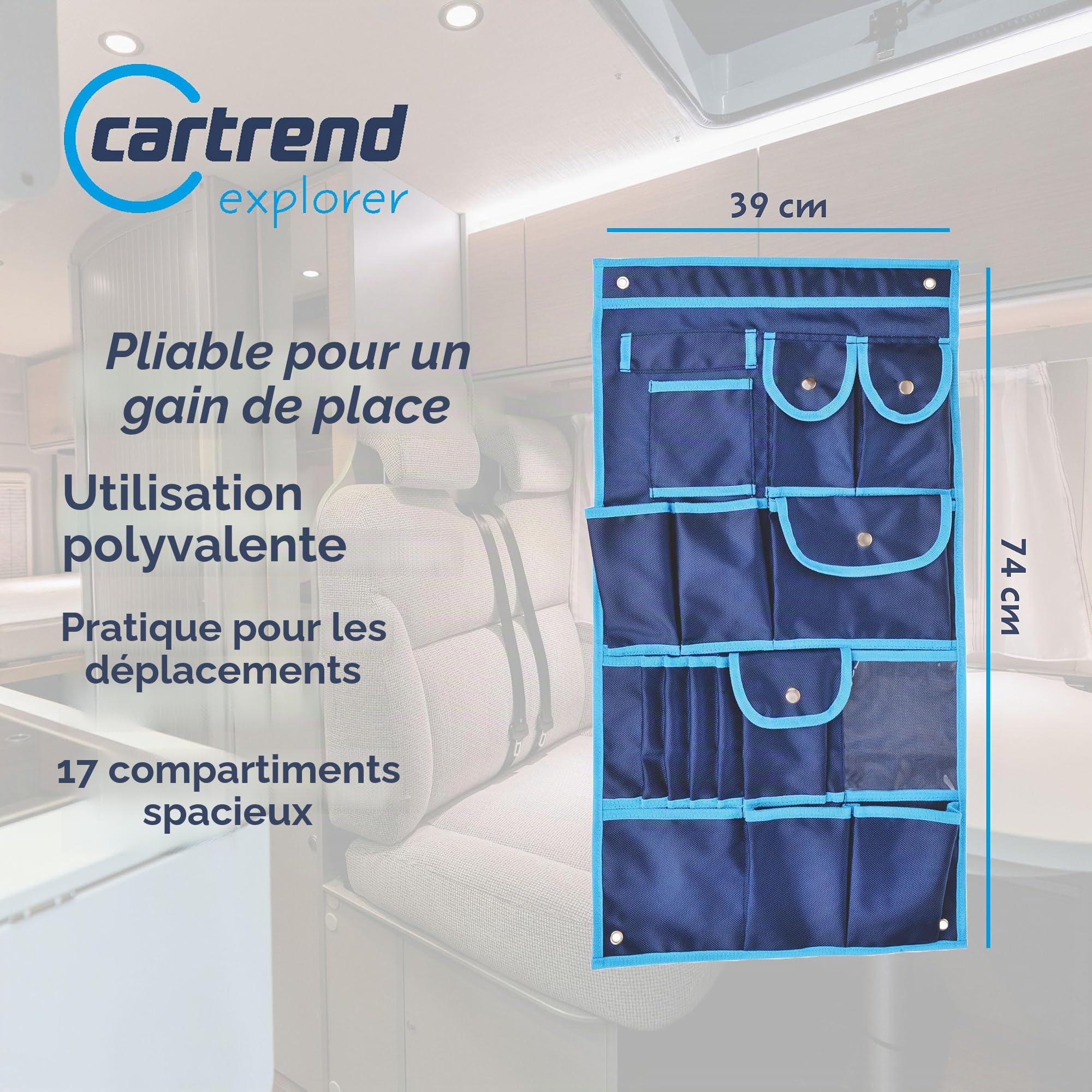 Cartrend 10239 Sac de Rangement à Suspendre pour Caravane ou Camping-Car avec 17 Compartiments 39 x 74 cm