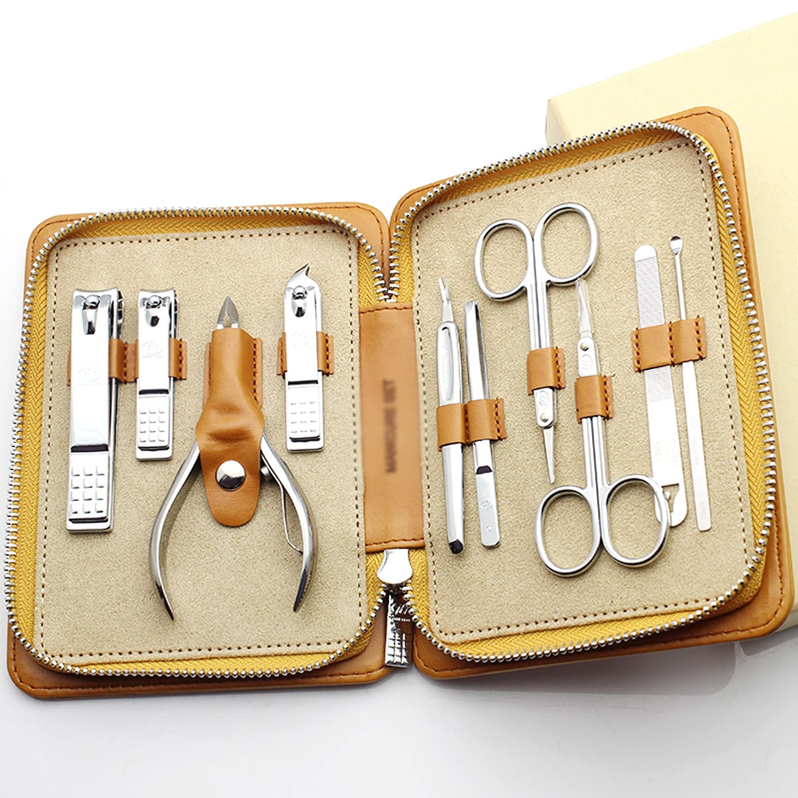 Zestaw do manicure, narzędzia podróżny zestaw do manicure, 10 w 1, ze stali nierdzewnej, z luksusowym etui podróżnym, narzędzia do pielęgnacji paznokci, lekkie i przenośne obcinacze do