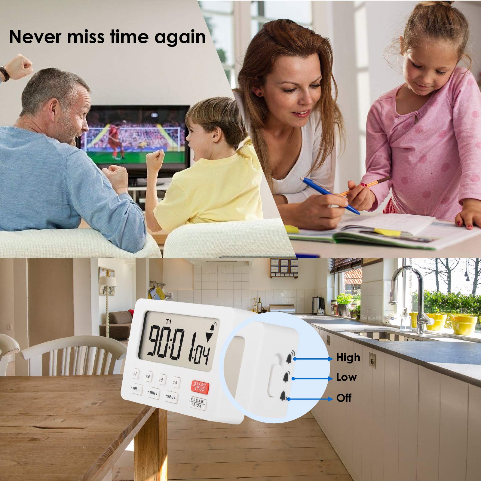 Timer digitale per desktop, timer da cucina, cronometro, conteggio, foro magnetico per sospensione per matrimonio, pensionamento, laboratorio, compiti a casa, esercizio, fitness, lavoro,