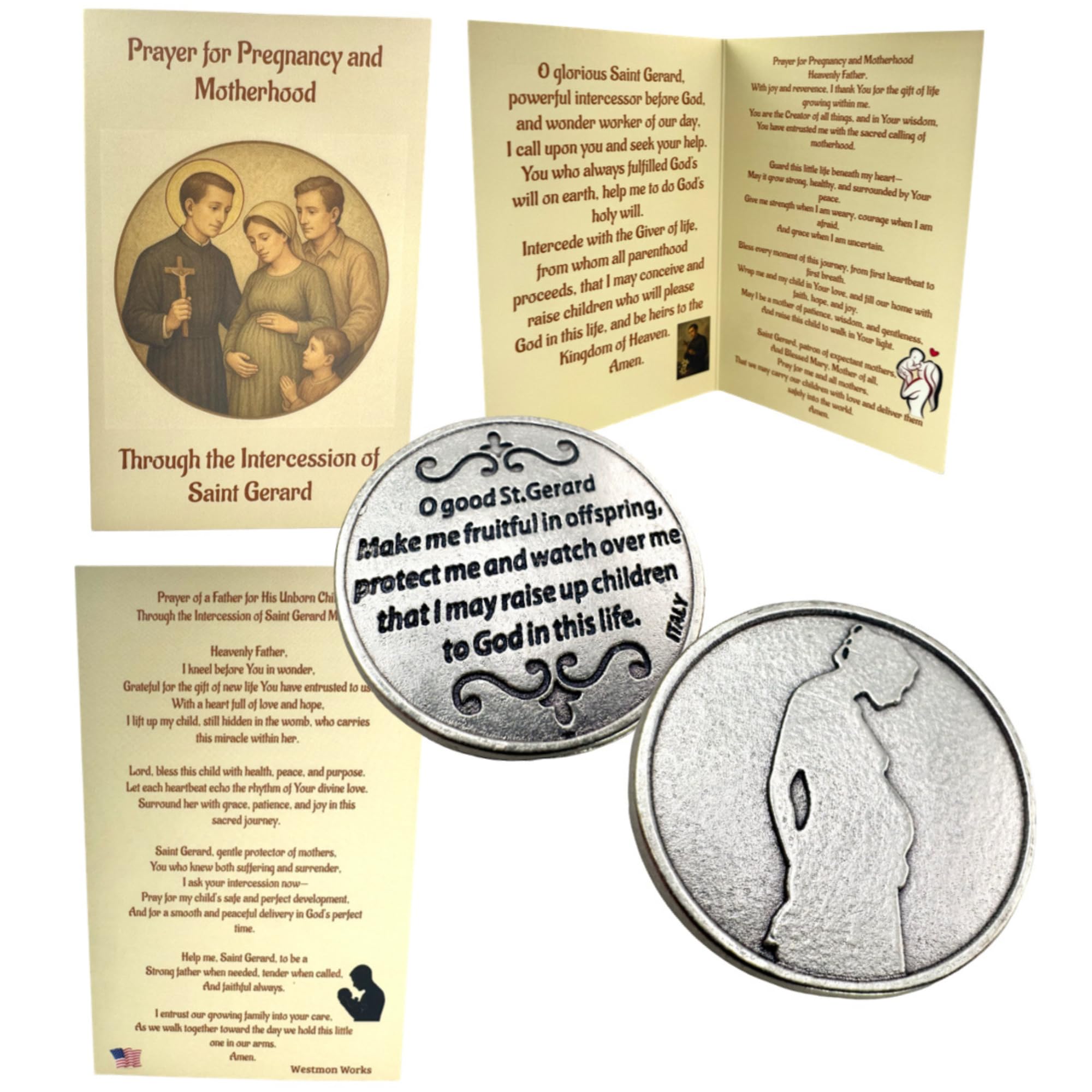 St Gerard Pregnancy Prayer Set Italian Made Token with USA Prayer Card