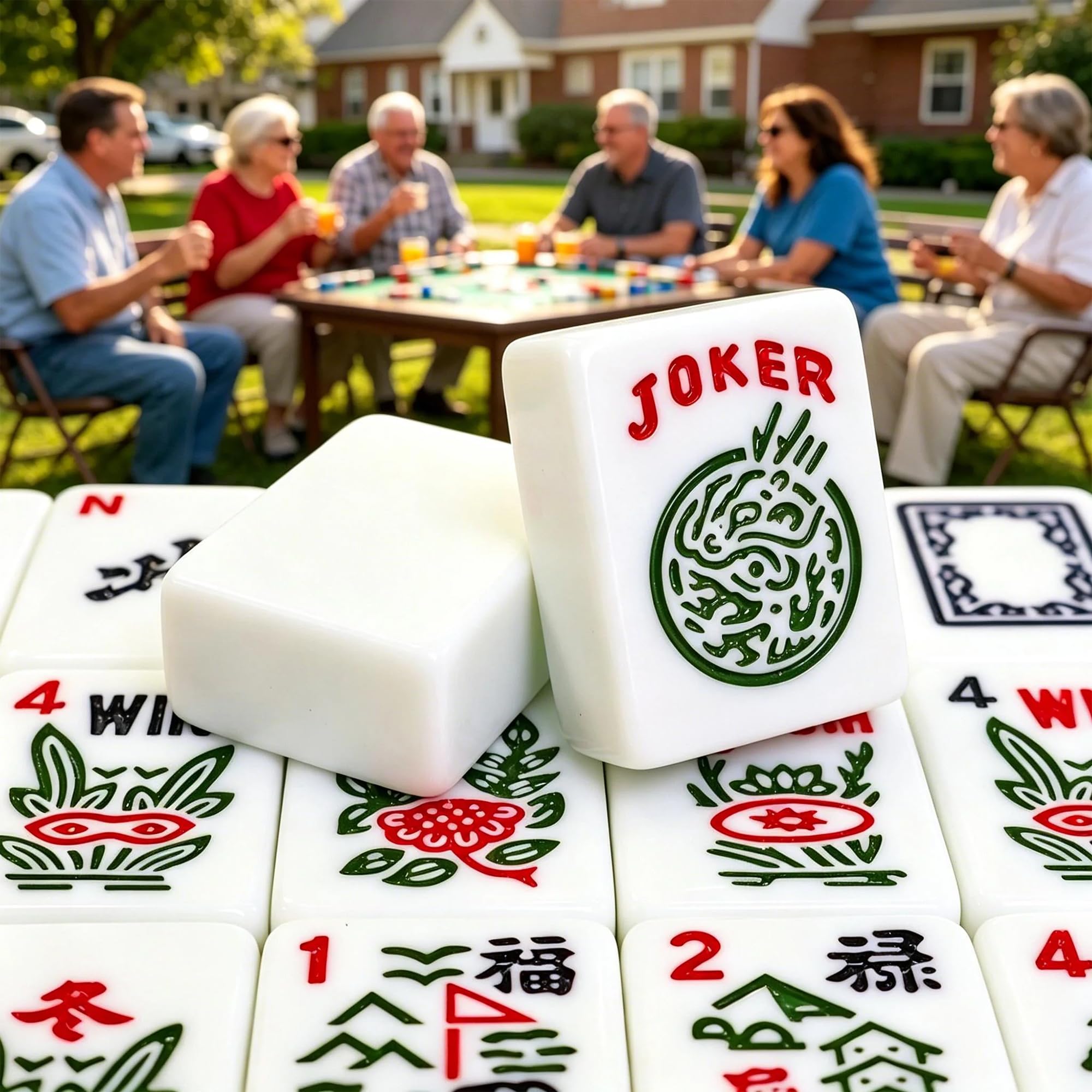Juego de mahjong americano de 166 tejas, kit de mahjong de viaje con tarjetas de reglas, empujadores de azulejos y bolsa de almacenamiento, para los amantes del Mahjong