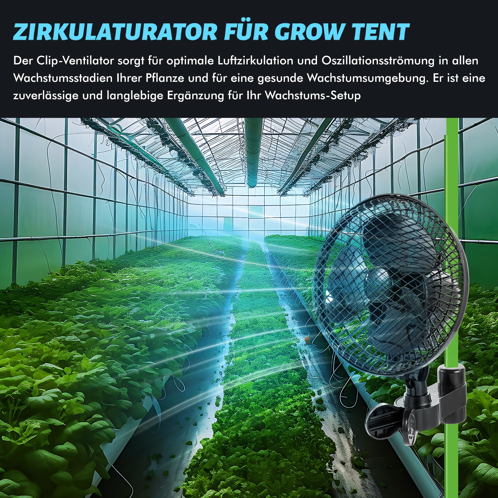 Grow Ventilatore con clip da 20 W, oscillante per tenda a clip, 2 velocità, ventilatore oscillante, morsetto mini ventilatore per tenda da grow (1 pezzi)