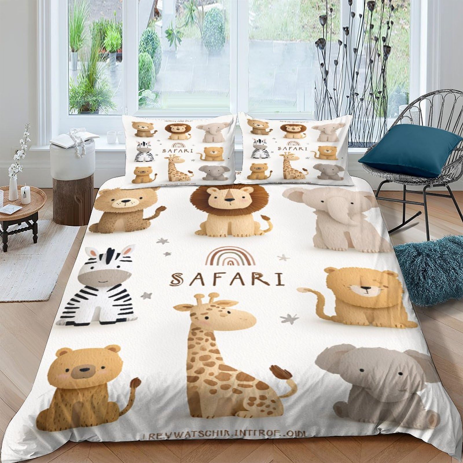 GPLZQXKJNH 3D Printed Safari Animal Duvet Cover Microfiber Soft Breathable Jungle Wildlife Bedding Set with 2 Pillowcases for Bedroom Decor Single（135x200cm）