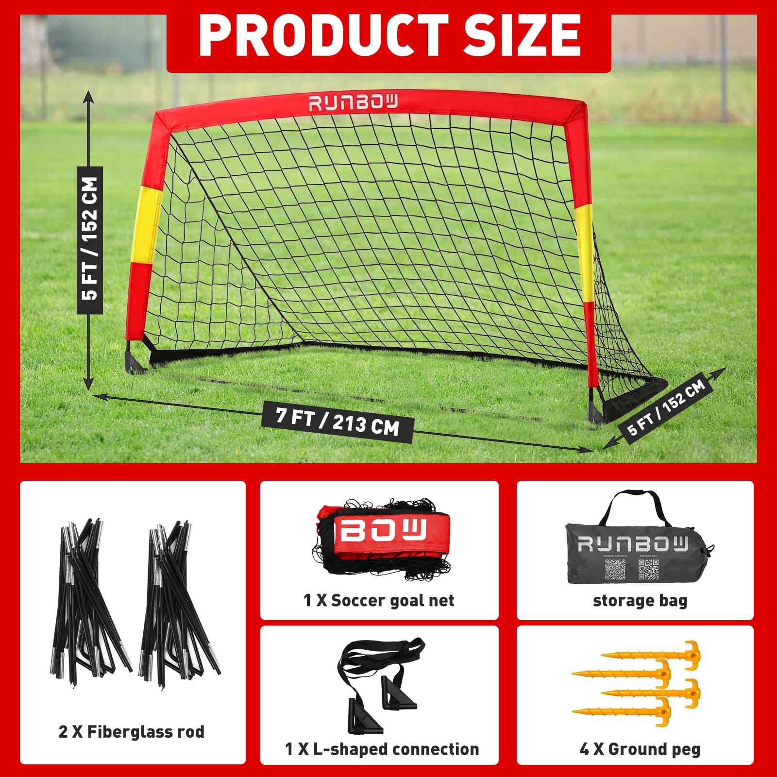 Porta da calcio per bambini per cortile, design con elementi della Coppa del Mondo, rete da calcio pieghevole portatile per bambini, con borsa per il trasporto, uso divertente per allenamento al