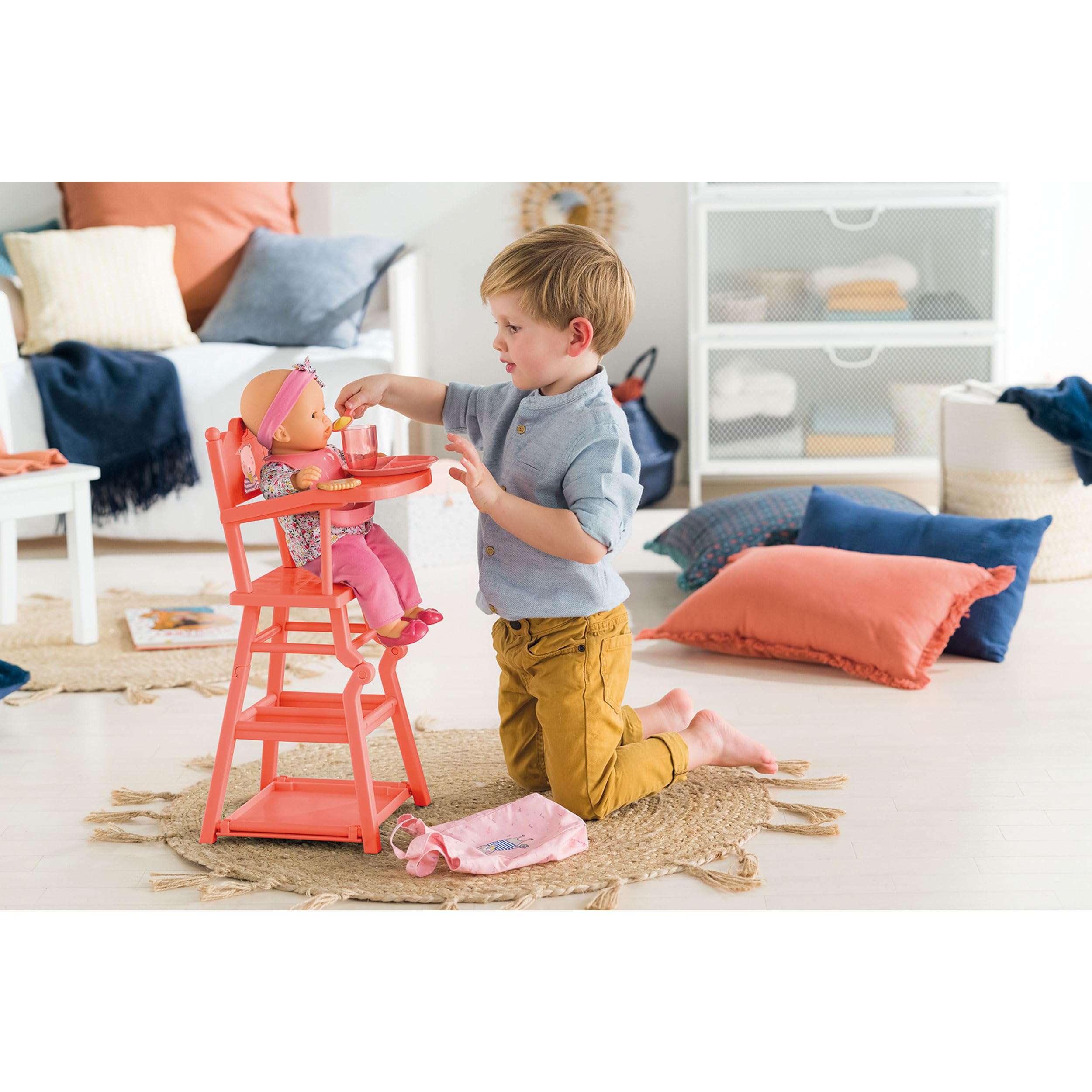 Corolle - Chaise Haute, Accessoire, pour Poupon 36 et 42cm, dès 3 Ans, Corail, 9000141040