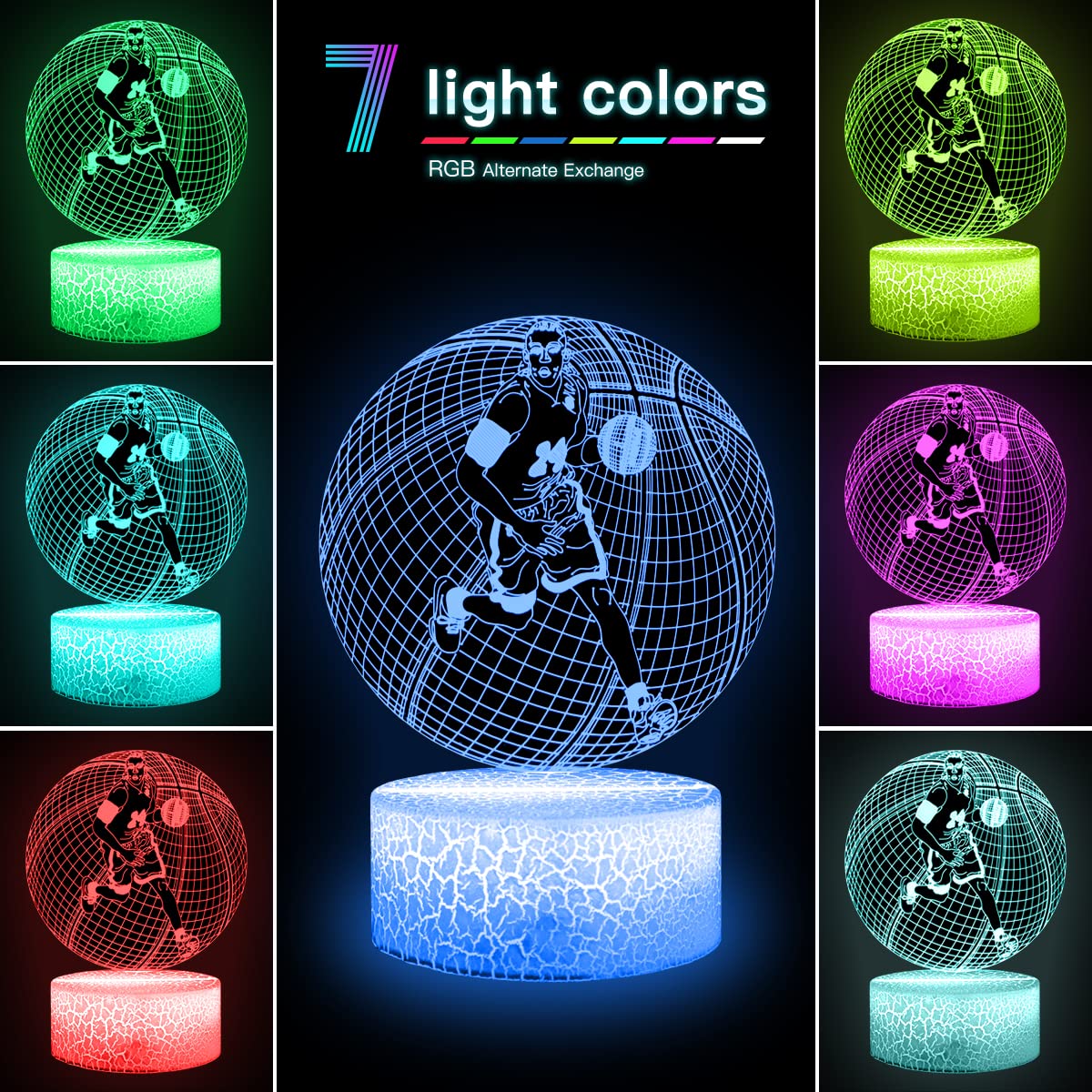 Zeaky Luce Notturna da Basket 3D per Bambini, 16 Giocattoli con Lampada da Basket a LED Che Cambiano Colore con Telecomando, Regalo di Compleanno di Natale per Ragazzi o Ragazze