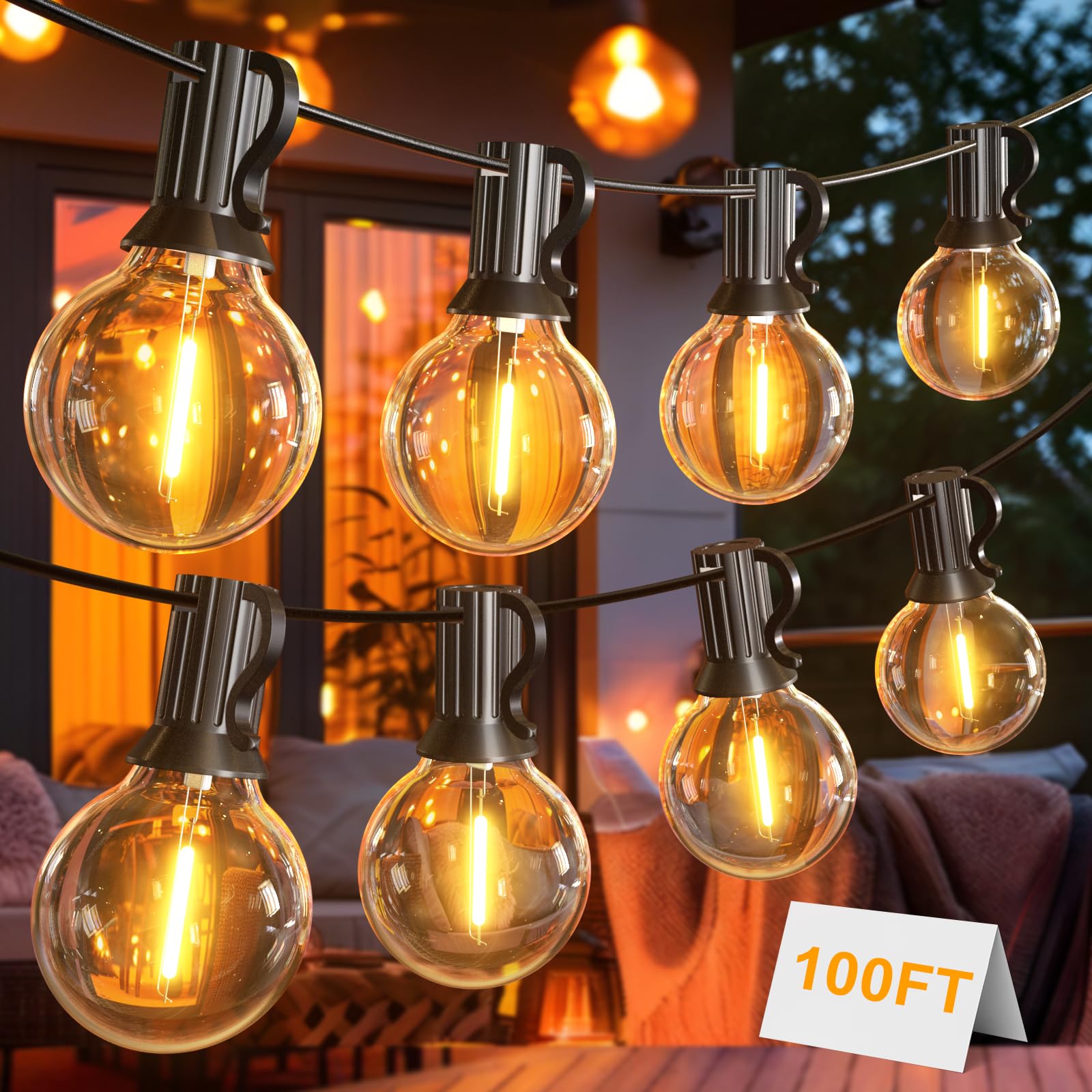 Toipwen Catena Luminosa Esterno, 30M Luci da Esterno Giardino con 50+2 Lampadina di Plastica, IP45 Impermeabile, Bianco Caldo 2700K, Decorazione Esterni Interni per Giardini, Terrazze, Feste