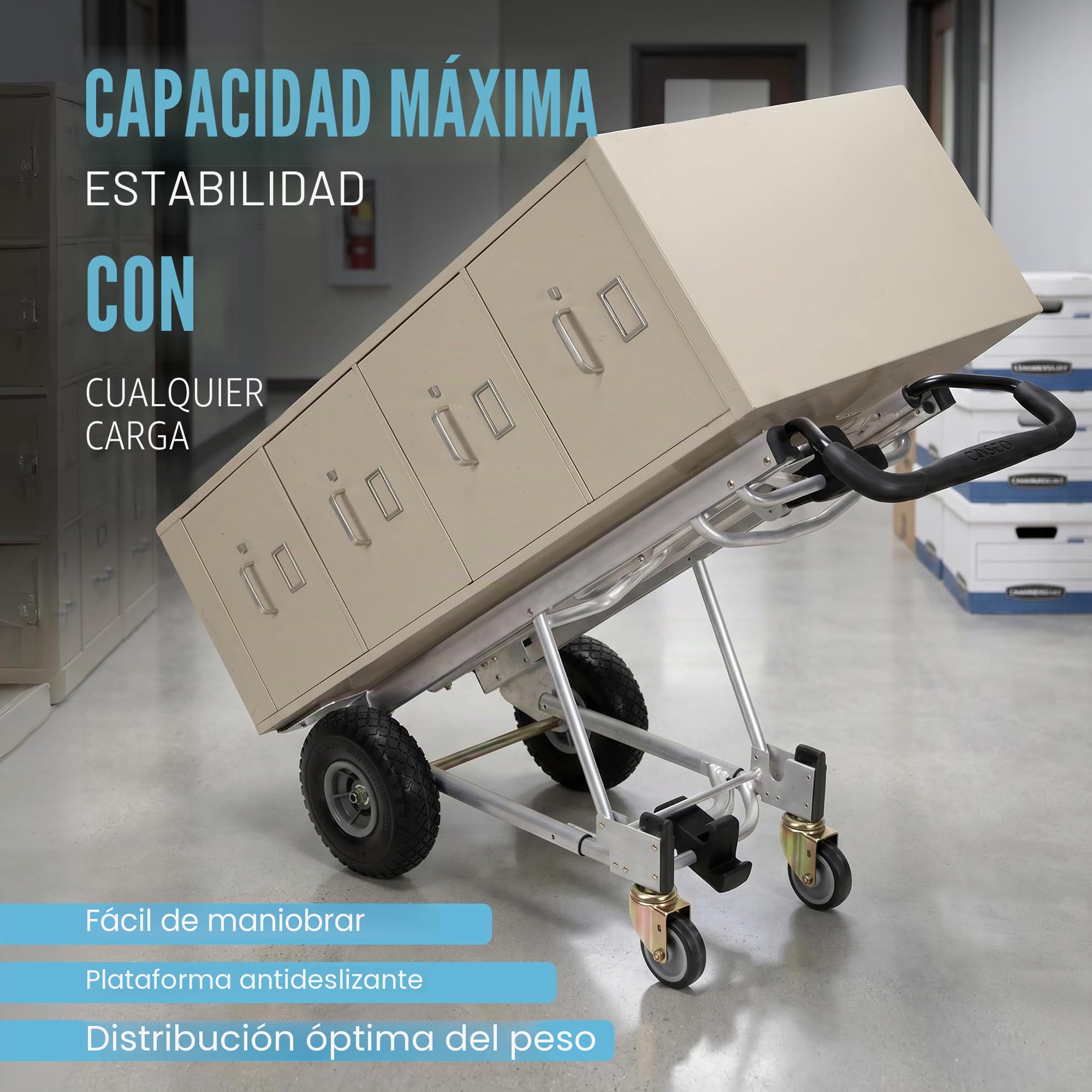 Jumbo 3 en 1 Multi Aluminio Carretilla | hasta 450 kg | Carro de transporte pesado | Ruedas grandes | Mango ergonómico | Transporte | Carretilla de mano | Cosco | Carretilla apilable | Multifuncional