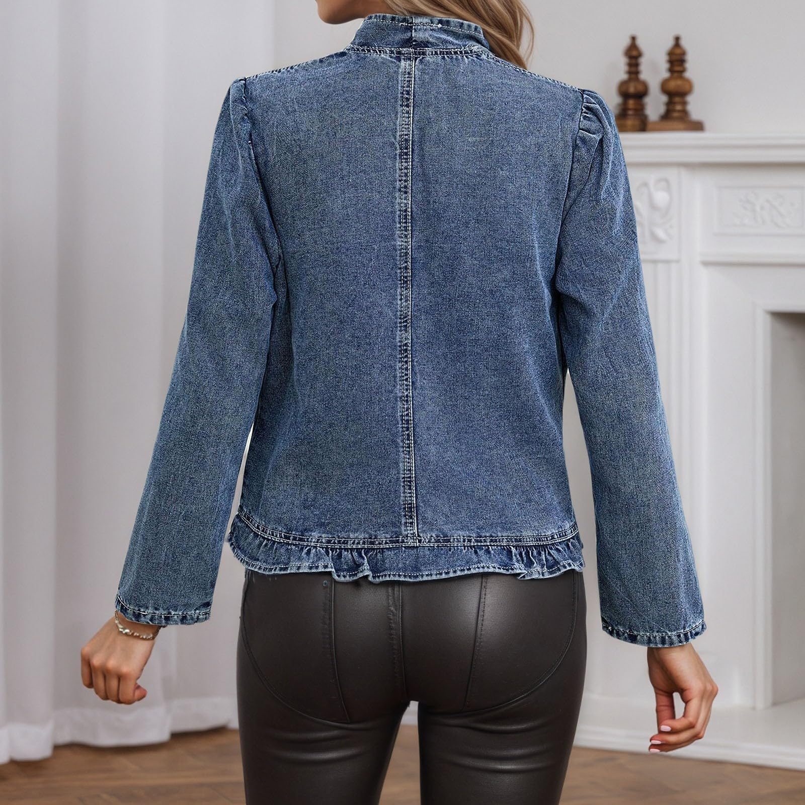 Veste Femme Mi Saison Coat Printemps Veste en Jean pour Femme avec Manches Longues et Volants à l’Ourlet – Style Quotidien léger et Polyvalent pour Un prêt-à- Contemporain