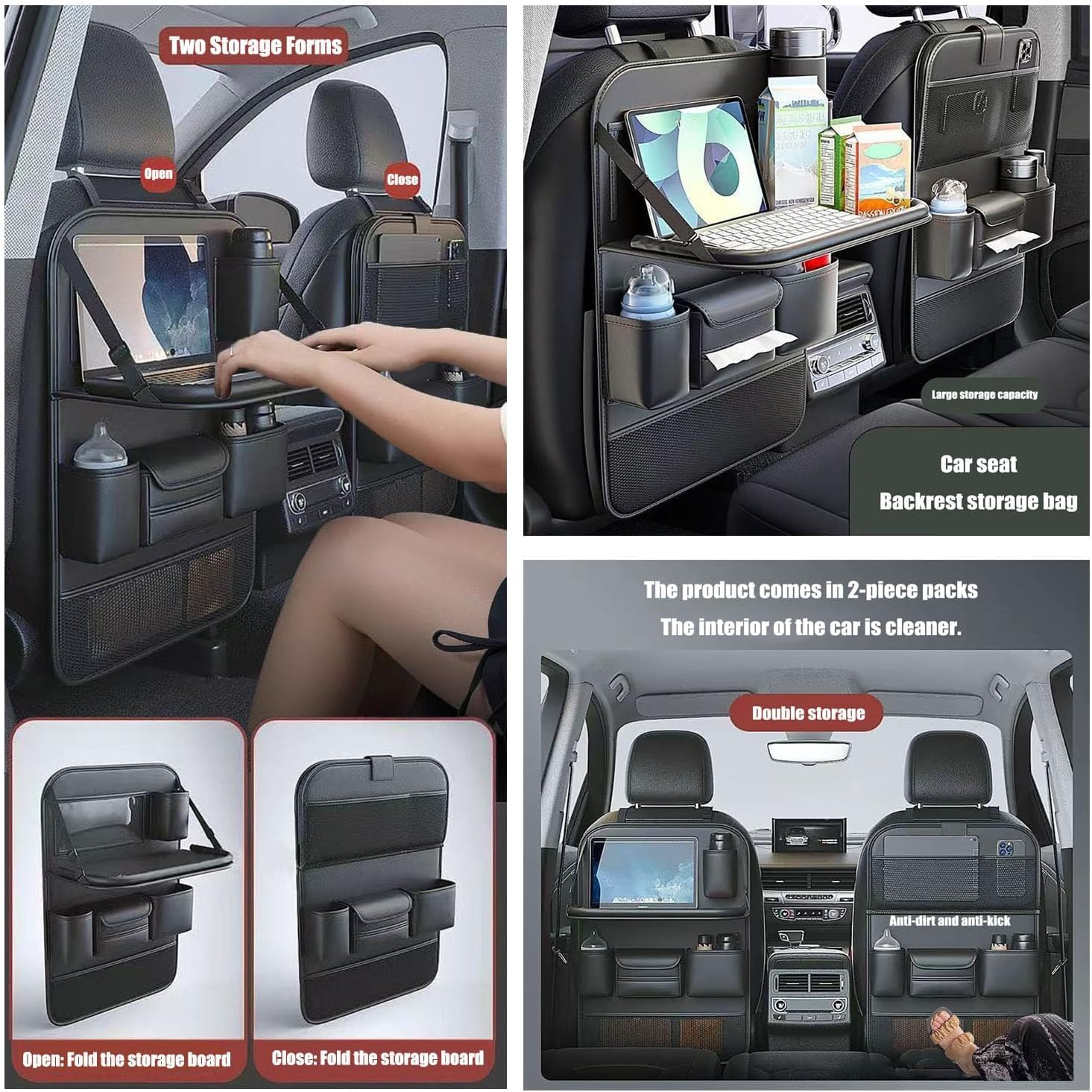 Organizadores Coche para Citroen C4 Grand Picasso/Grand C4 SpaceTourer 2015-2022 | 2 Piezas Protectores Respaldo Impermeables Almacenamiento Asiento Trasero Bolsillos Negros
