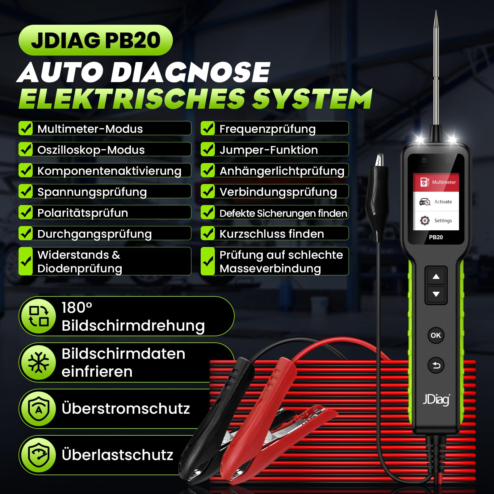 JDIAG PB20 Kfz Schaltkreistester,0-80V DC Spannungsprüfer,Digitalmultimeter