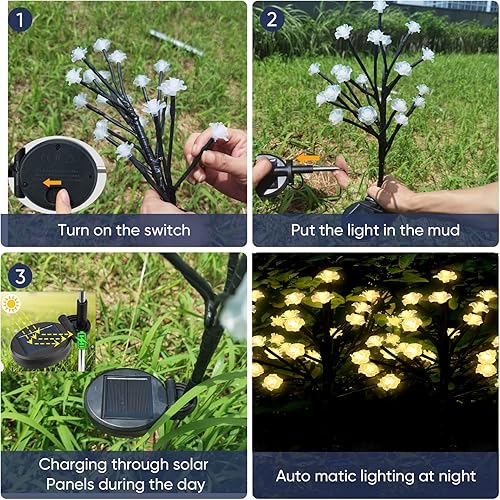 Miniatura 2 de Nacolleo Luces solares de jardín al aire libre, luces solares decorativas para exteriores, decoración de jardín de flores para exteriores, paquete