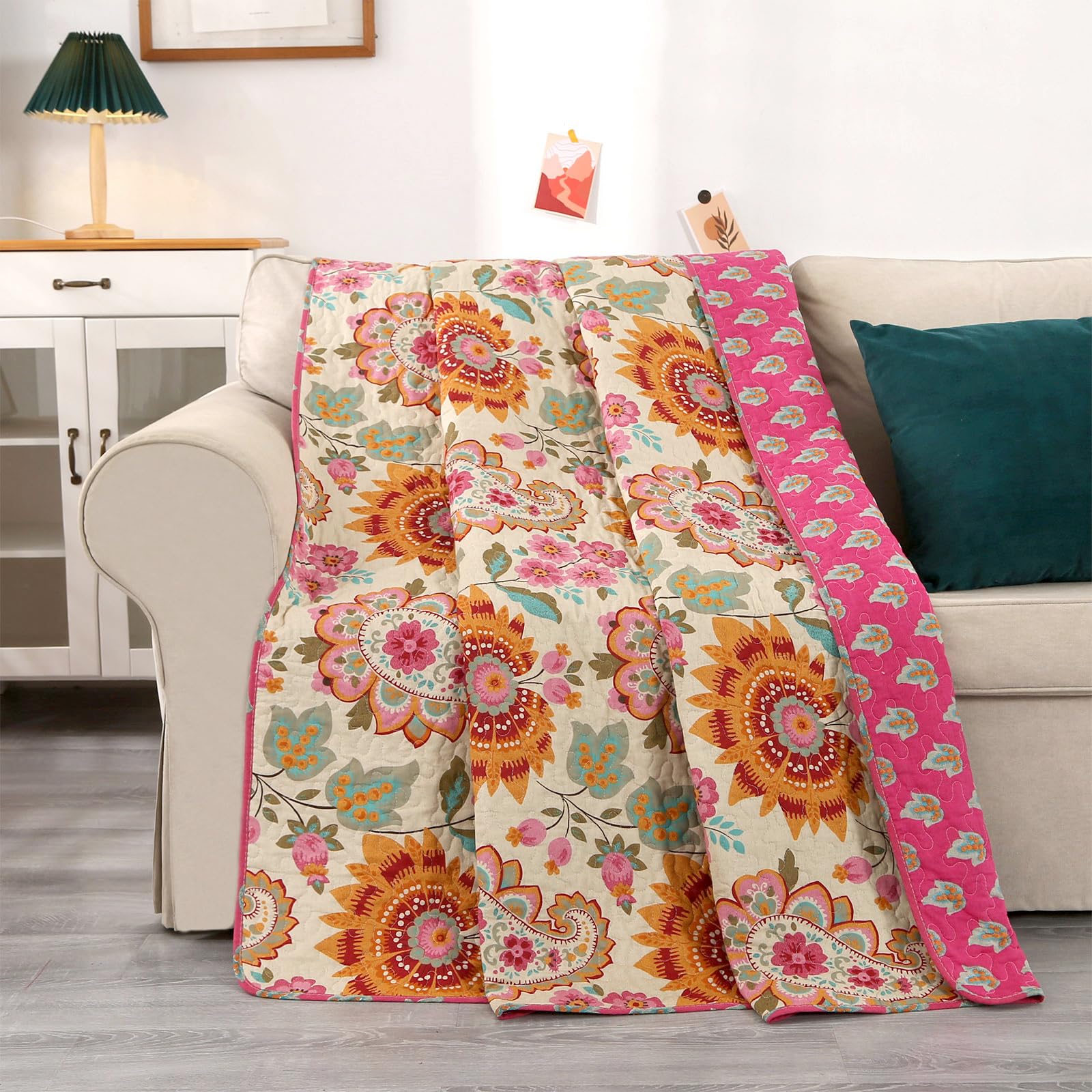 Qucover Colchas Cama 90, Colcha Acolchada para Cama 90, Colcha Boutis 150x 200cm, Cubrecama Suave y Cómoda de 100% Algodón con Estampado Floral Girasol de Lujo