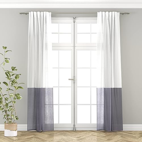 Barnyard Designs Color Block Window Curtain Panels for Kitchen, Living Room, Bedroom, Light Filtering Rod Pocket Curtains, Farmhouse Country Home Decor, Grey/White, 52" x 84", Set of 2