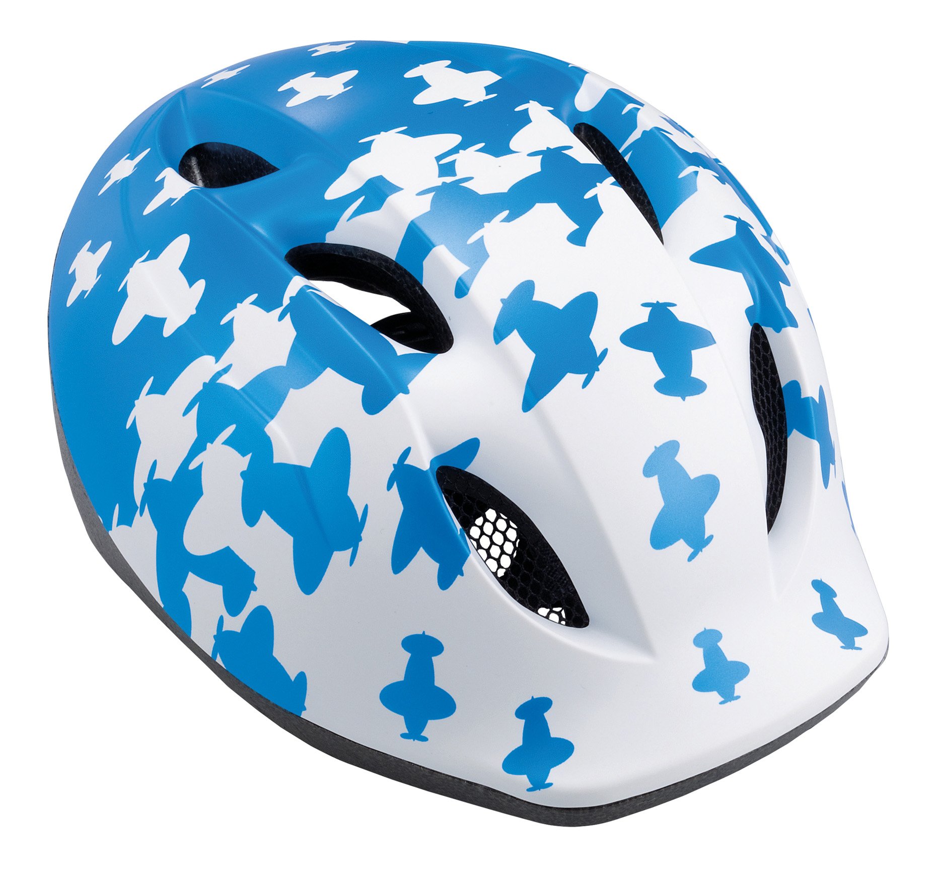 MET Casque de vélo pour Enfants Buddy, Blue Avions, 46-53 cm, 3HELM19UNBB
