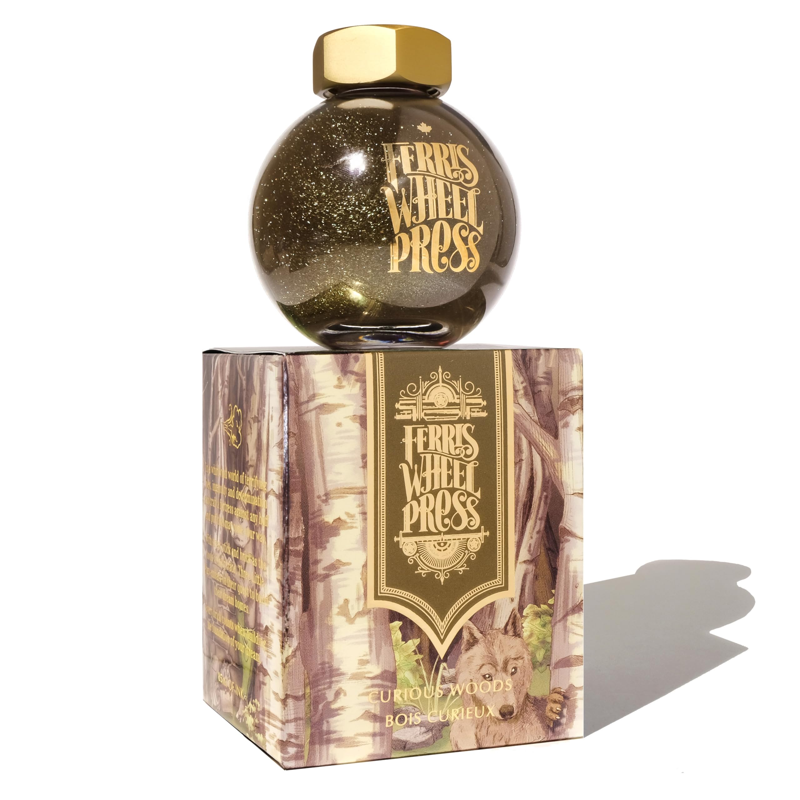 Ferris Wheel Press Fountain Pen Ink, FerriTales Collection, Ash Brown with Duochrome Green/Pink Shimmer, 85ml