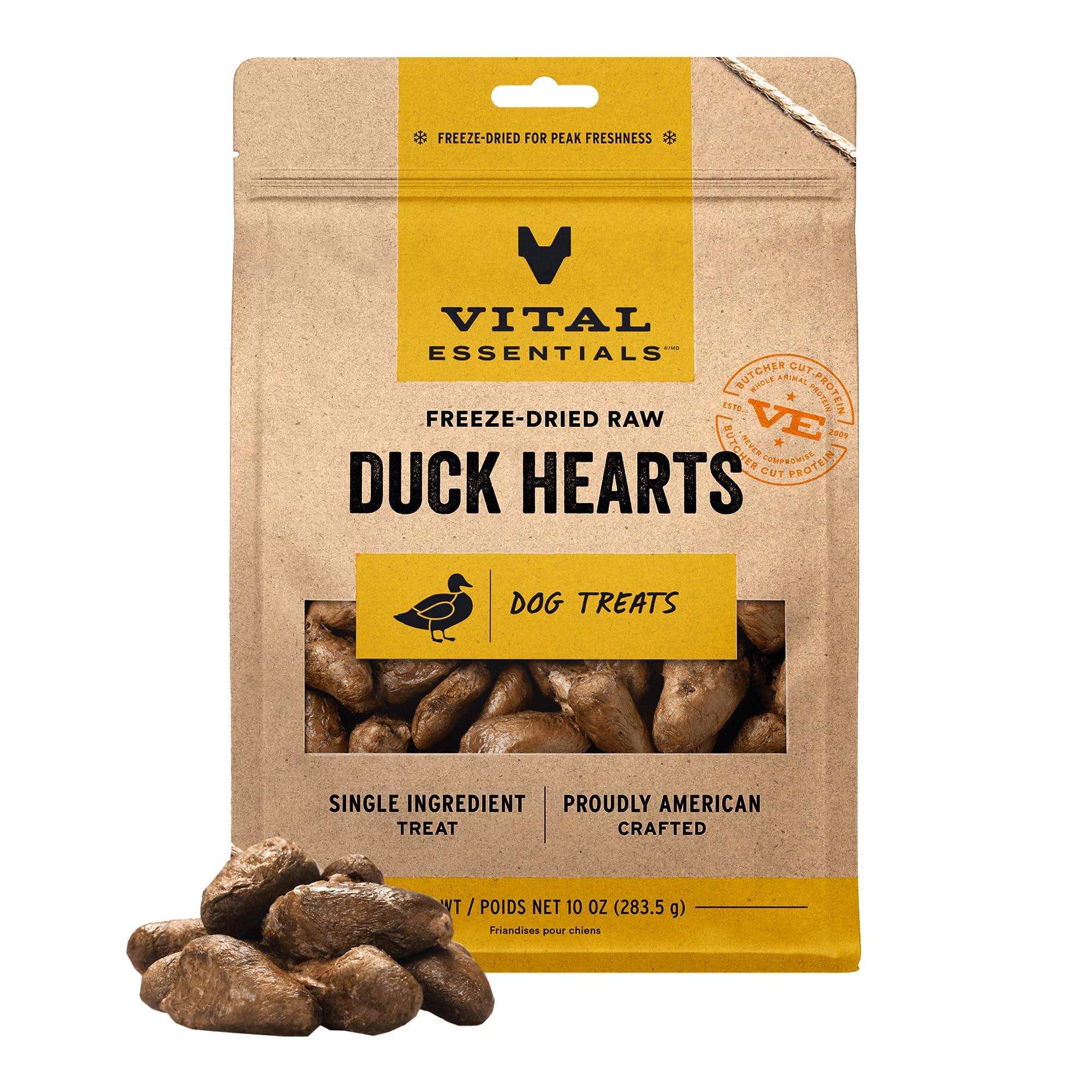 Vital Essentials Single Ingredient Duck Hearts Dog Treats, 10 oz | Freeze-Dried Raw | Premium Quality High Protein Training Treats | Grain Free, Gluten Free, Filler Free