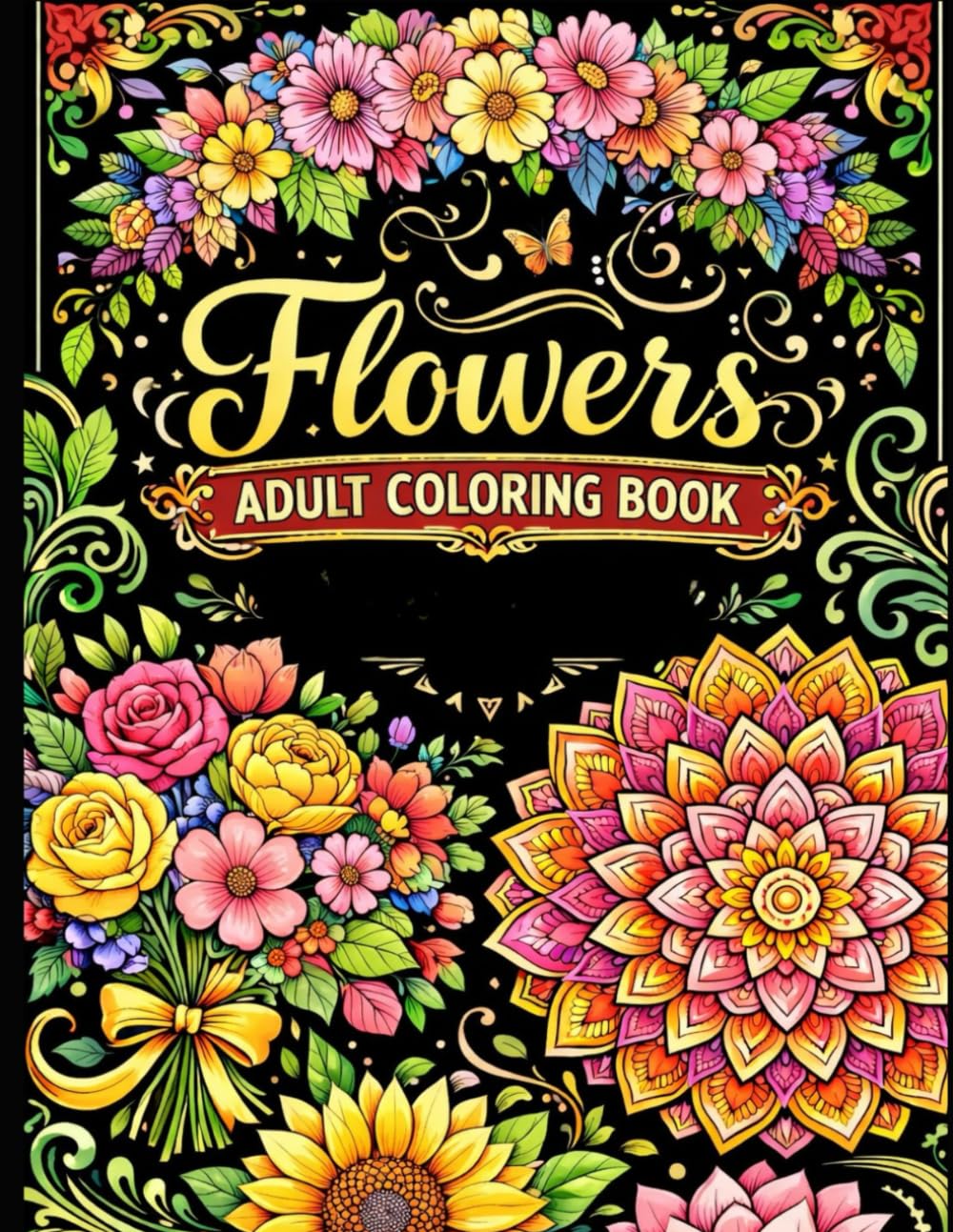 Flowers Adult Coloring Book: Beautiful Bouquets, Floral Wreaths, Swirls, Patterns & Inspirational Designs for Relaxation and Stress Relief