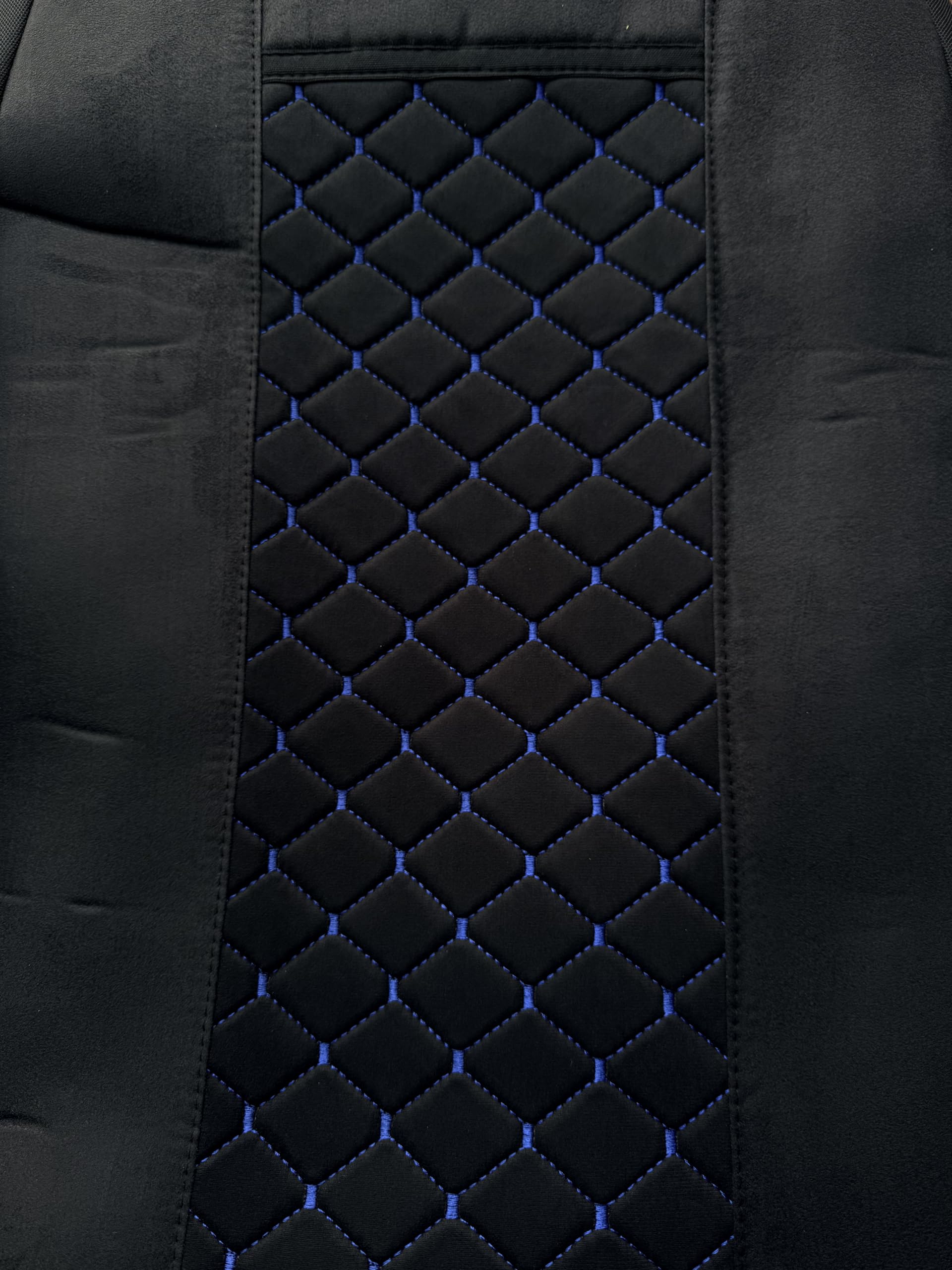 Generisch Alcantara Coprisedili per Volvo FH FH4 FH5 per Volvo AERO, tessuto alcantara, set per sedile conducente e passeggero (motivo a quadri con cuciture blu)