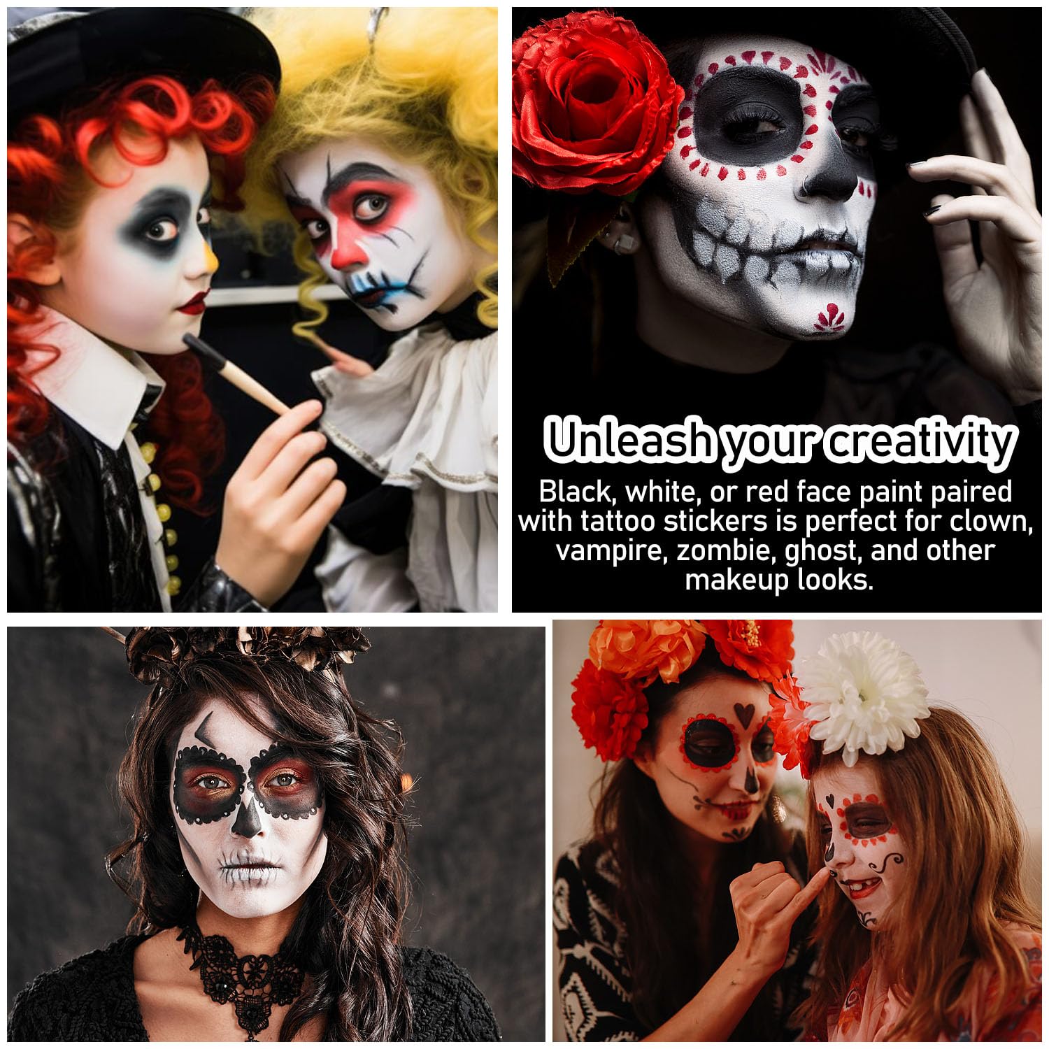 Maquillaje Halloween 150g – Pintura Facial Negra, Blanca Y Roja Para Zombie, Vampiro, Payaso O Esqueleto, Ideal Para Carnaval Y Fiestas
