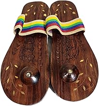 Wooden Cave Wearable Charan Paduka/Khadau/Chappal With Stylish Strap (Brown) Size 7, 60 Centimeters