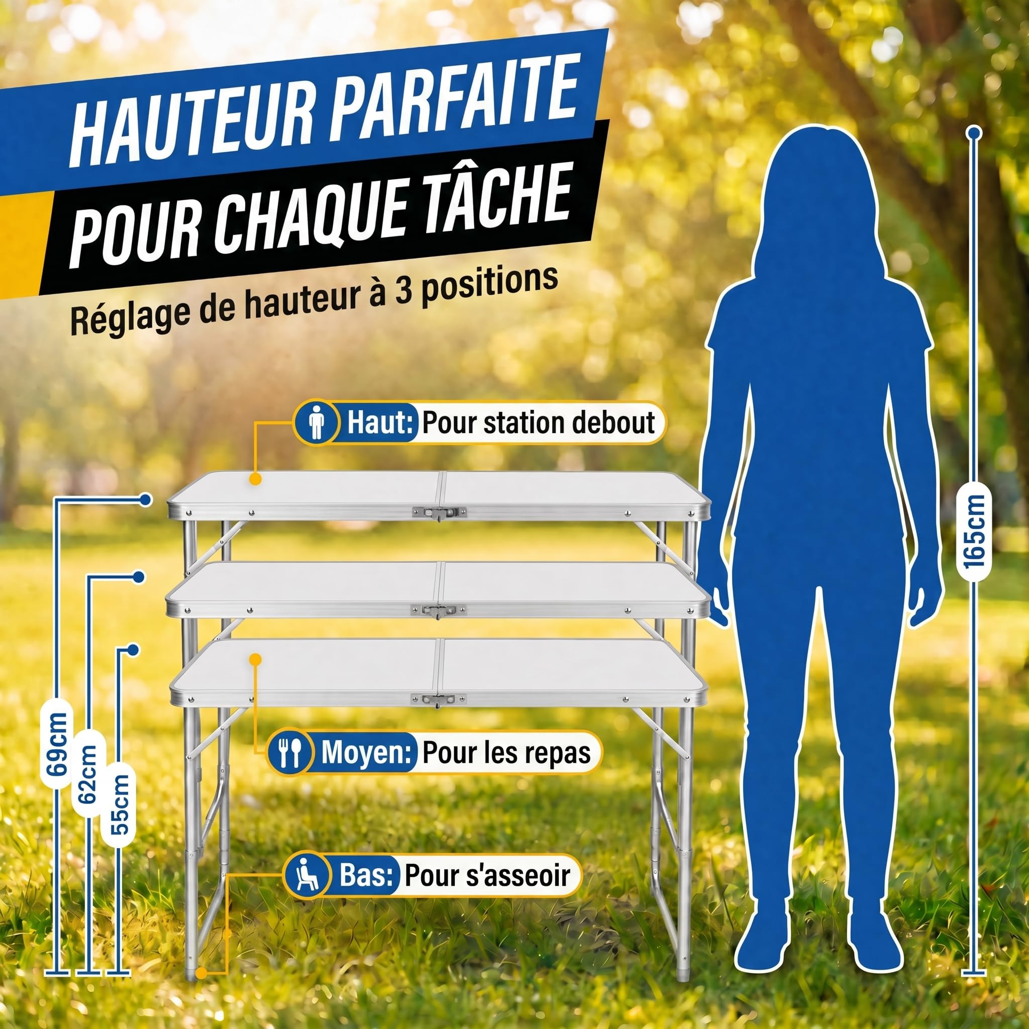 GOODS+GADGETS® Table Pliante Aluminium 120x60 cm avec 4 Chaises